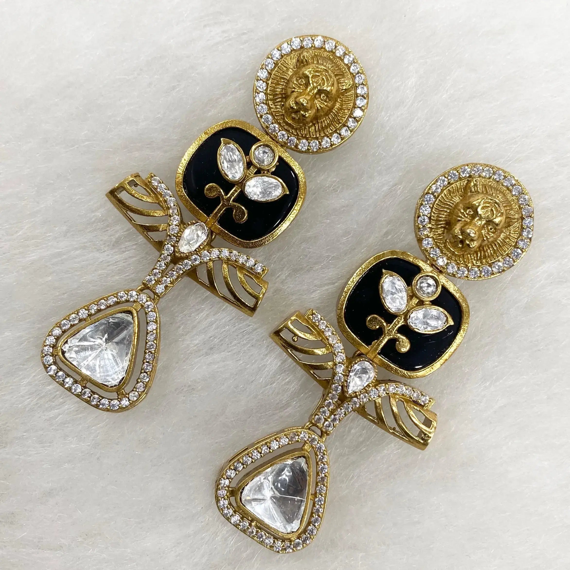 Bagh Holdali Uncut Moissanite Polki Earrings - Black