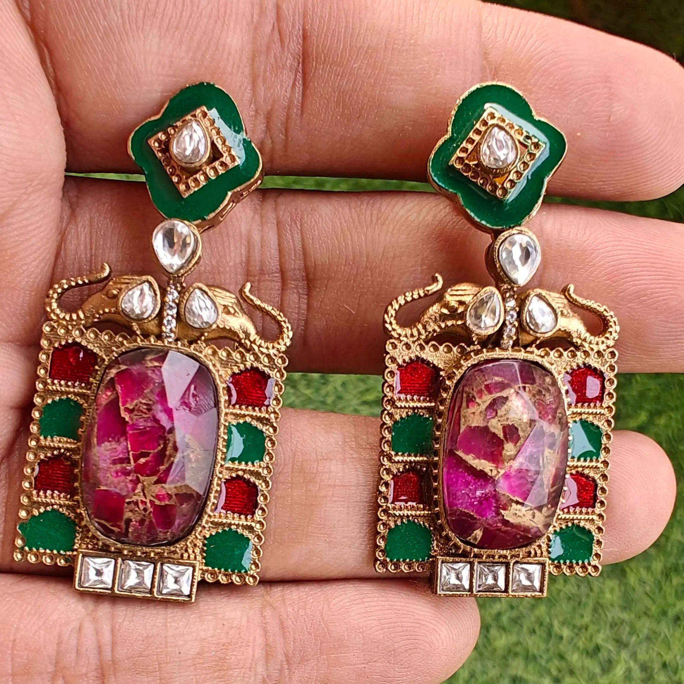 Akruti Doublet Amrapali Earrings- Ruby N Green