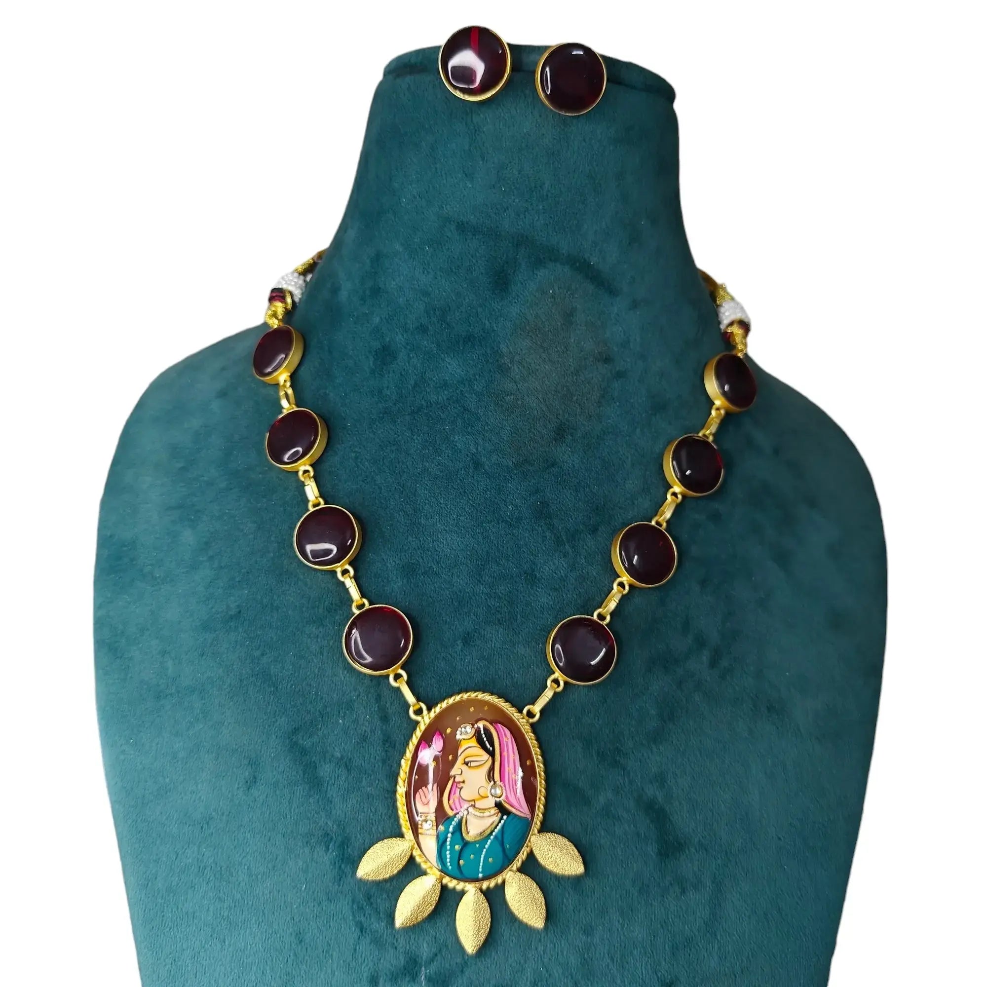 Revati Tanjore Monalisa Necklace Set- Maroon Lady