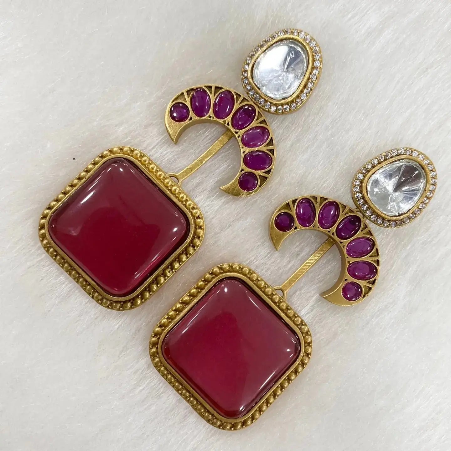Palak Monalisa Stone Earrings - Ruby