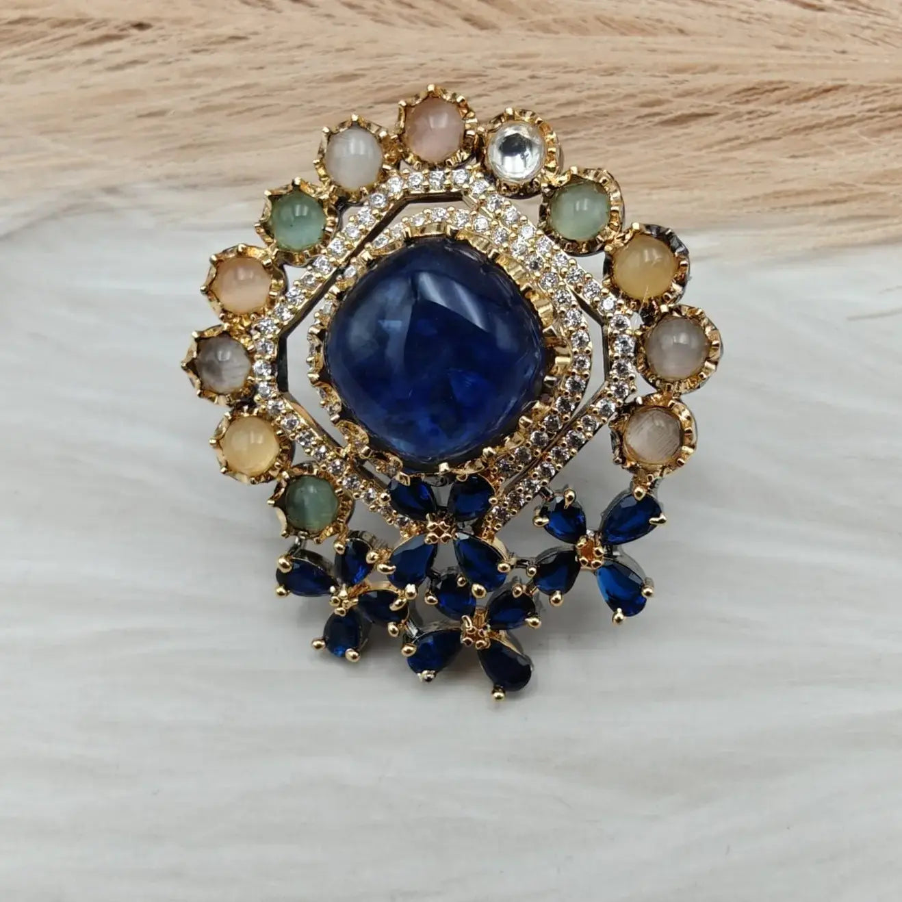 Aknoor Premium Natural Stone Ring- Blue Multi