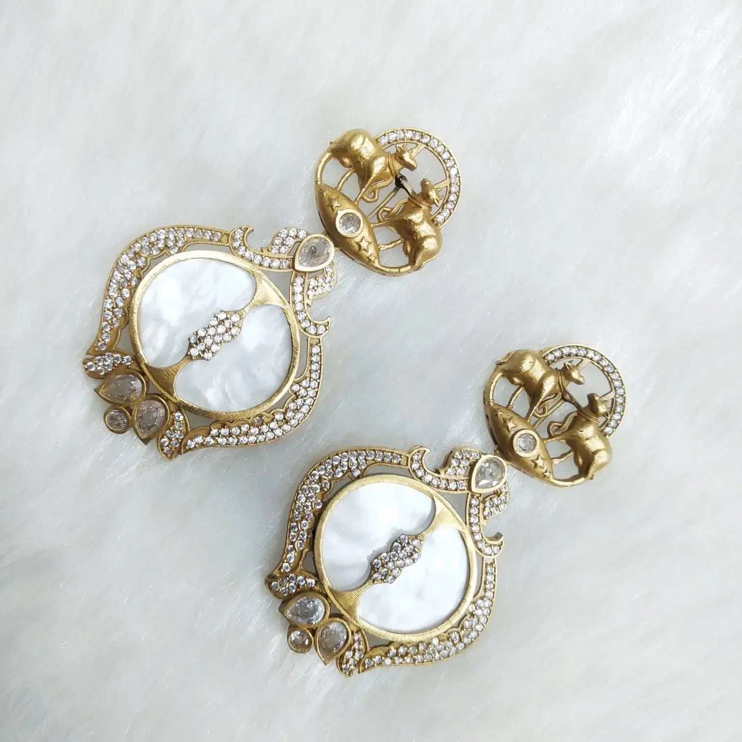 Matki Nandi Statement Earrings- White