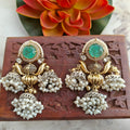 Yasmin Brass Fusion Dual Tone Jhumka Earrings - Mint Green