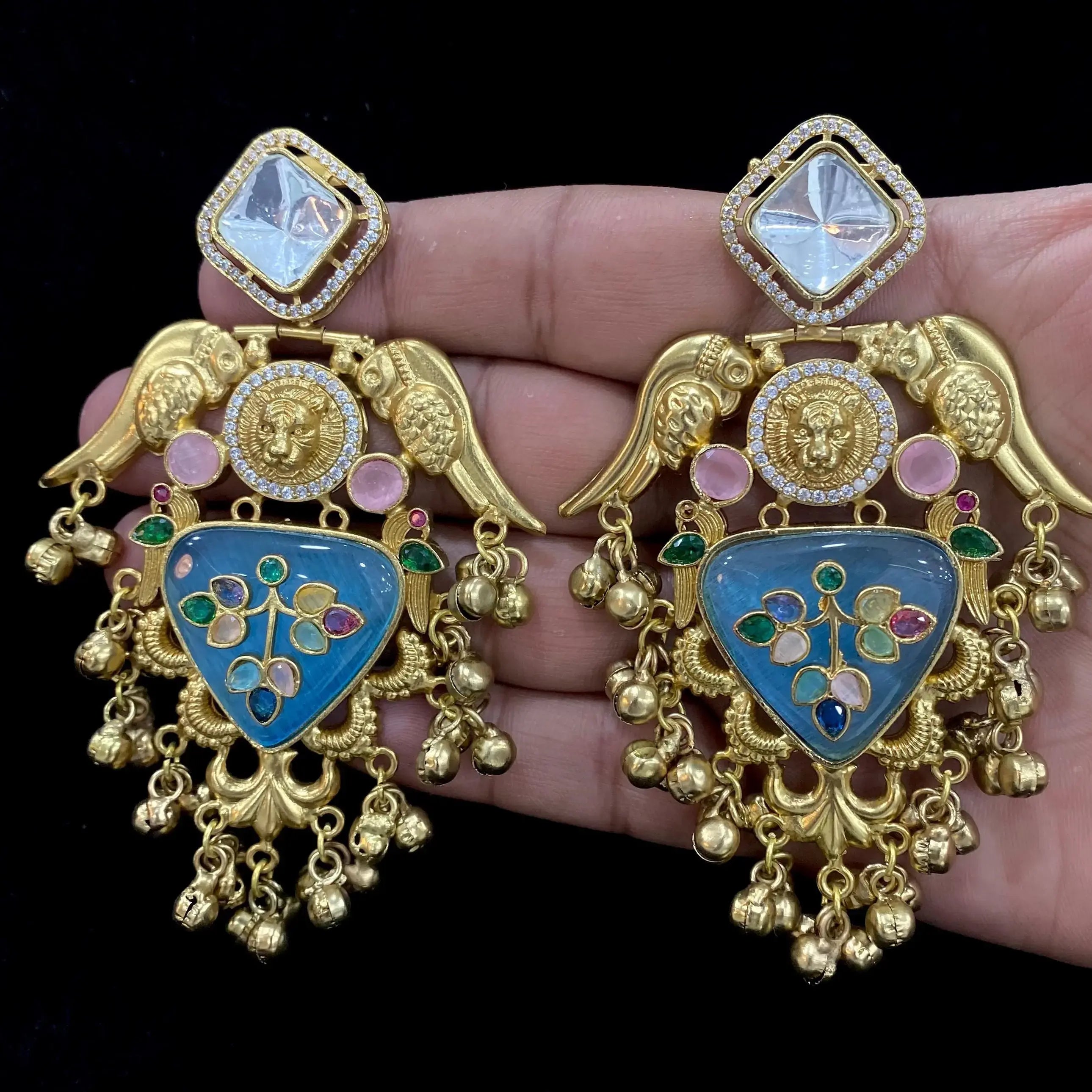 BaghKanthi Brass Fusion Earrings - Light Blue