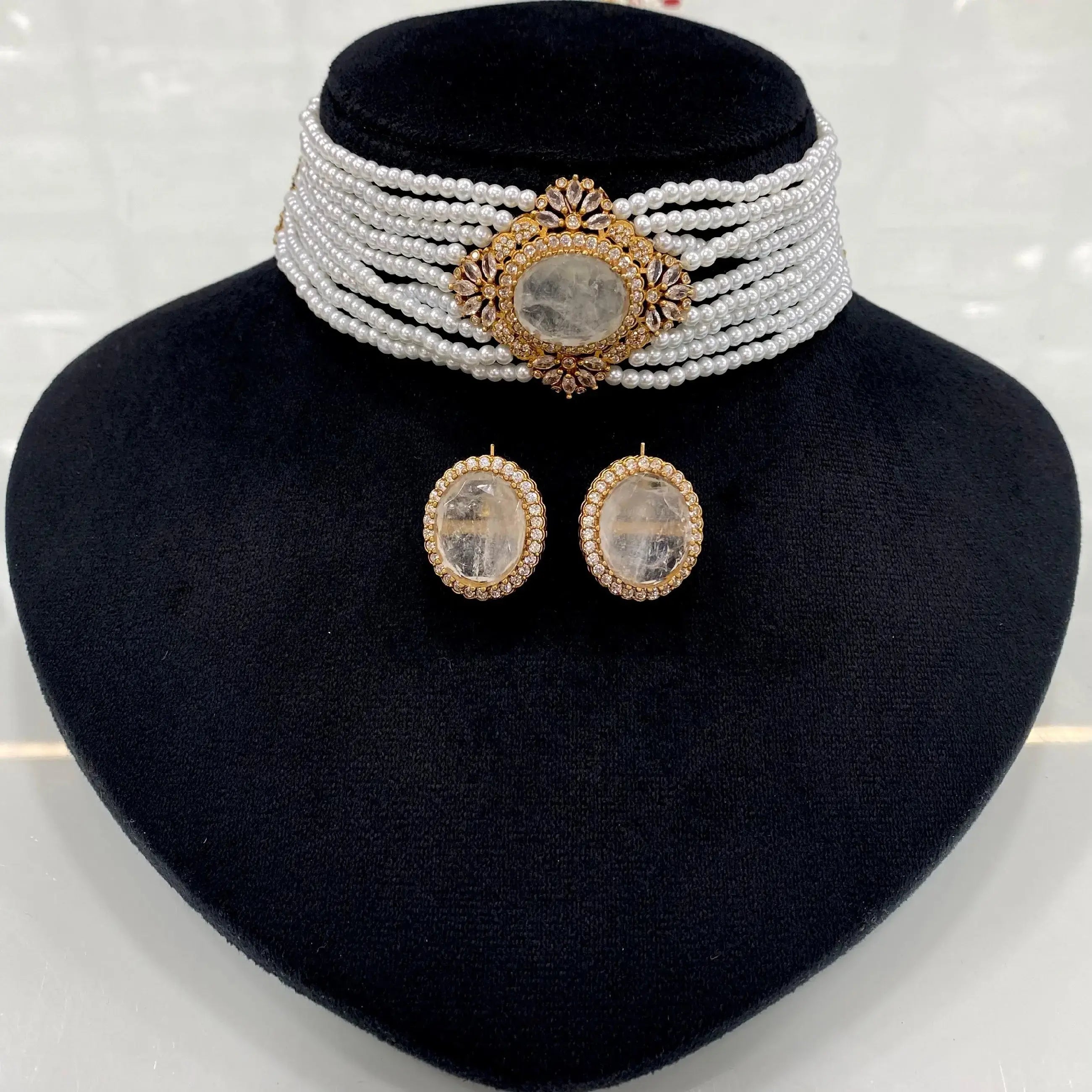 Sabyasachi Inspired Inara Doublet And Pearl Choker Set - White