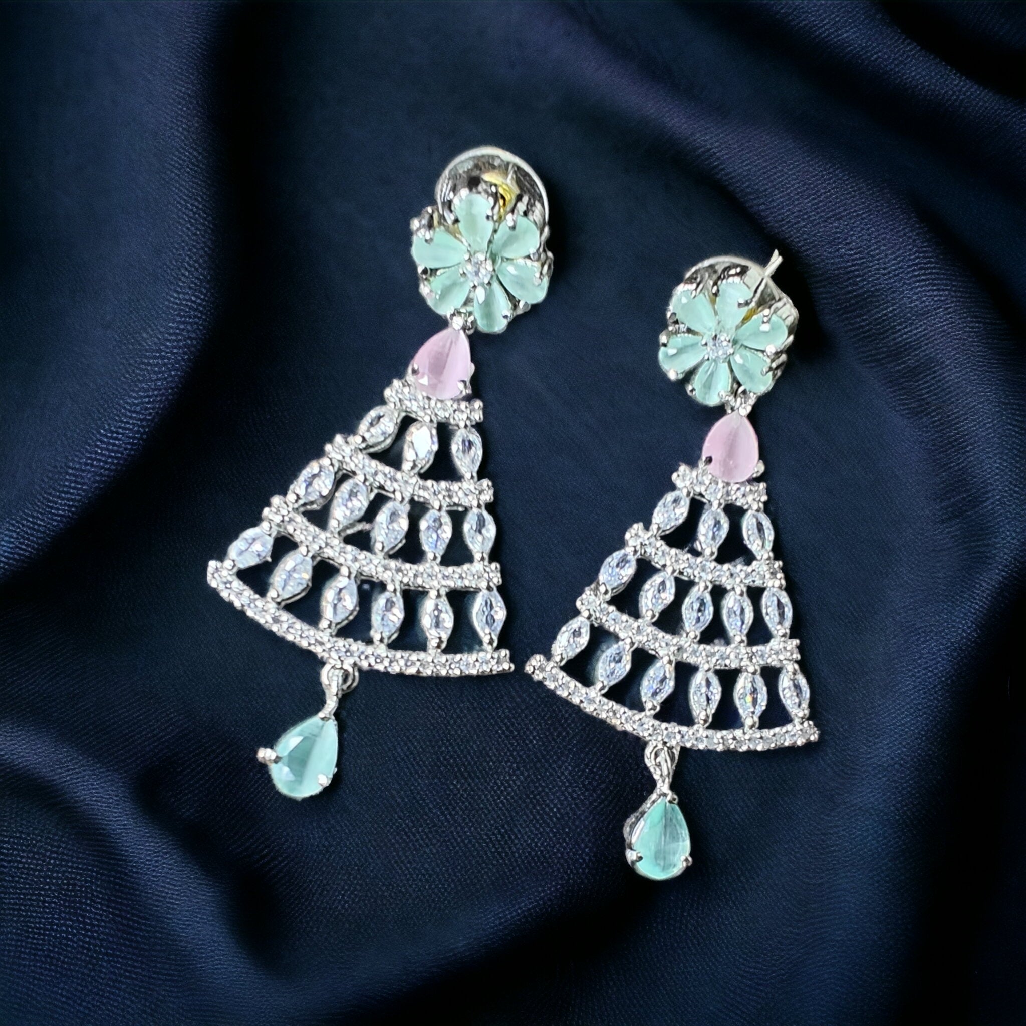 Tia Stylish AD Earrings- Pink N Mint