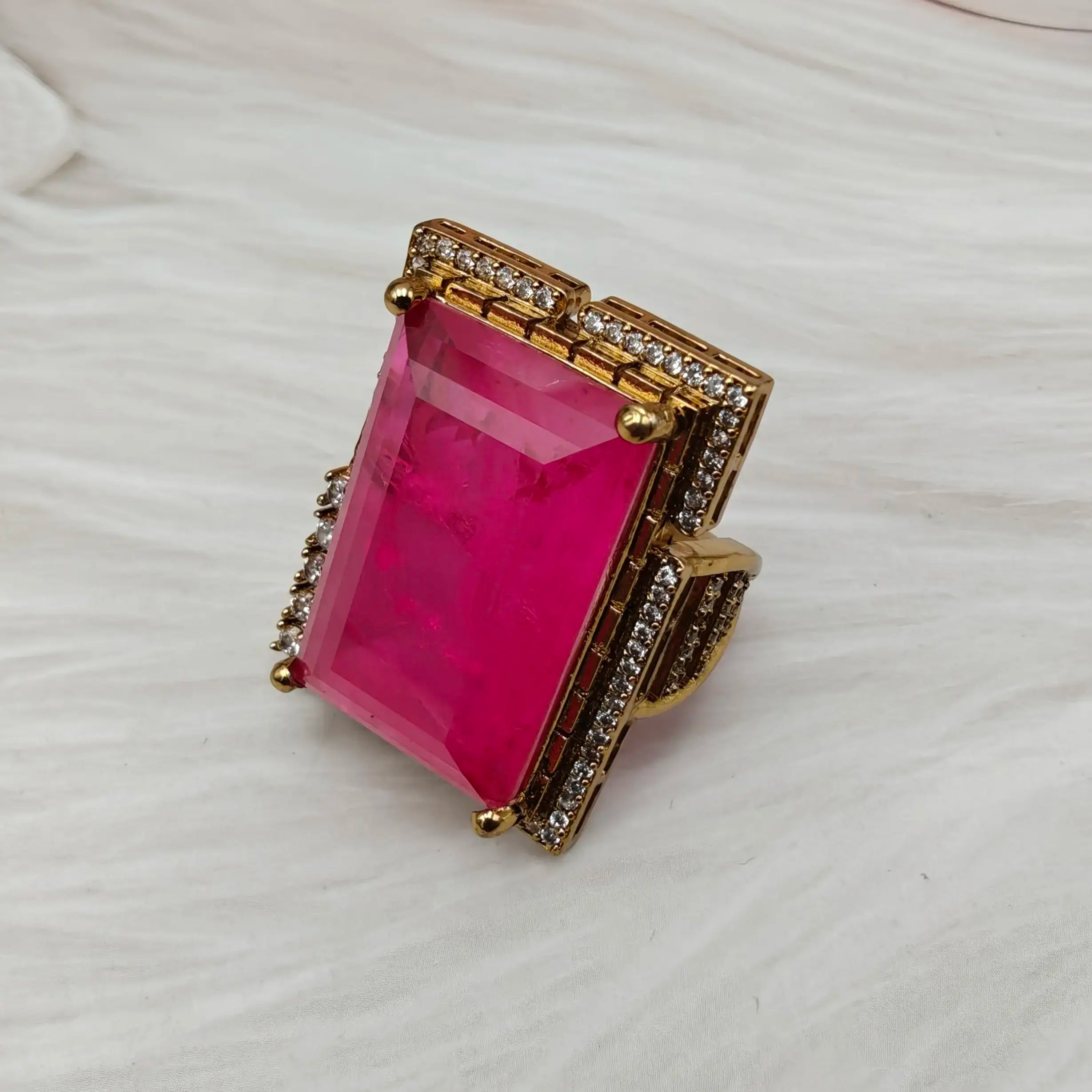 Isabella Russian Doublet Statement Ring - Rani Pink (Hot Pink)