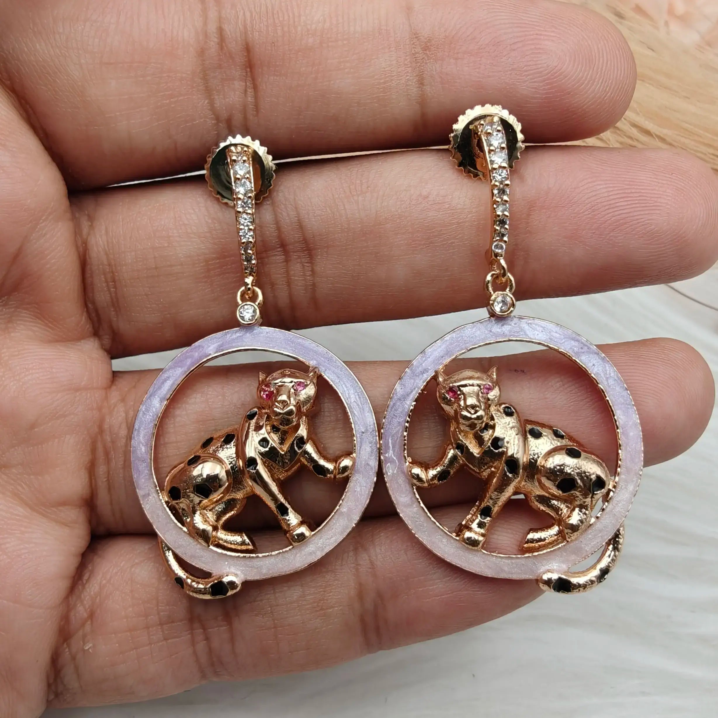 Irvin Italian Enamel Leopard Earrings - Lavender n Pink