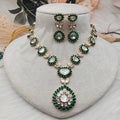 Yasmin Sunheri Moissanite Kundan Epoxy Necklace Set - Green