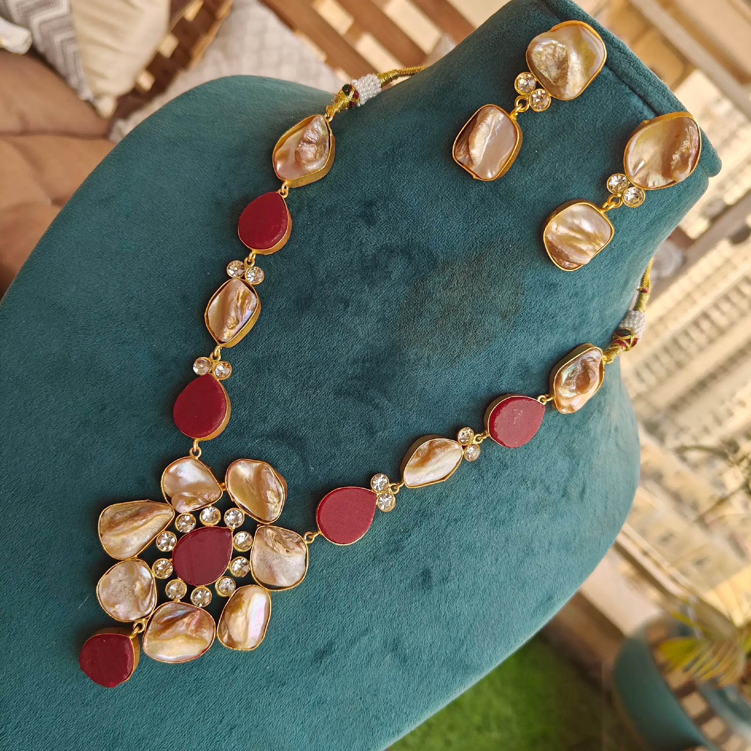 Rashini Druzy Statement Necklace Set- Maroon