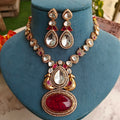 Swayam Cabochon Doublet Necklace Set - Ruby Pink