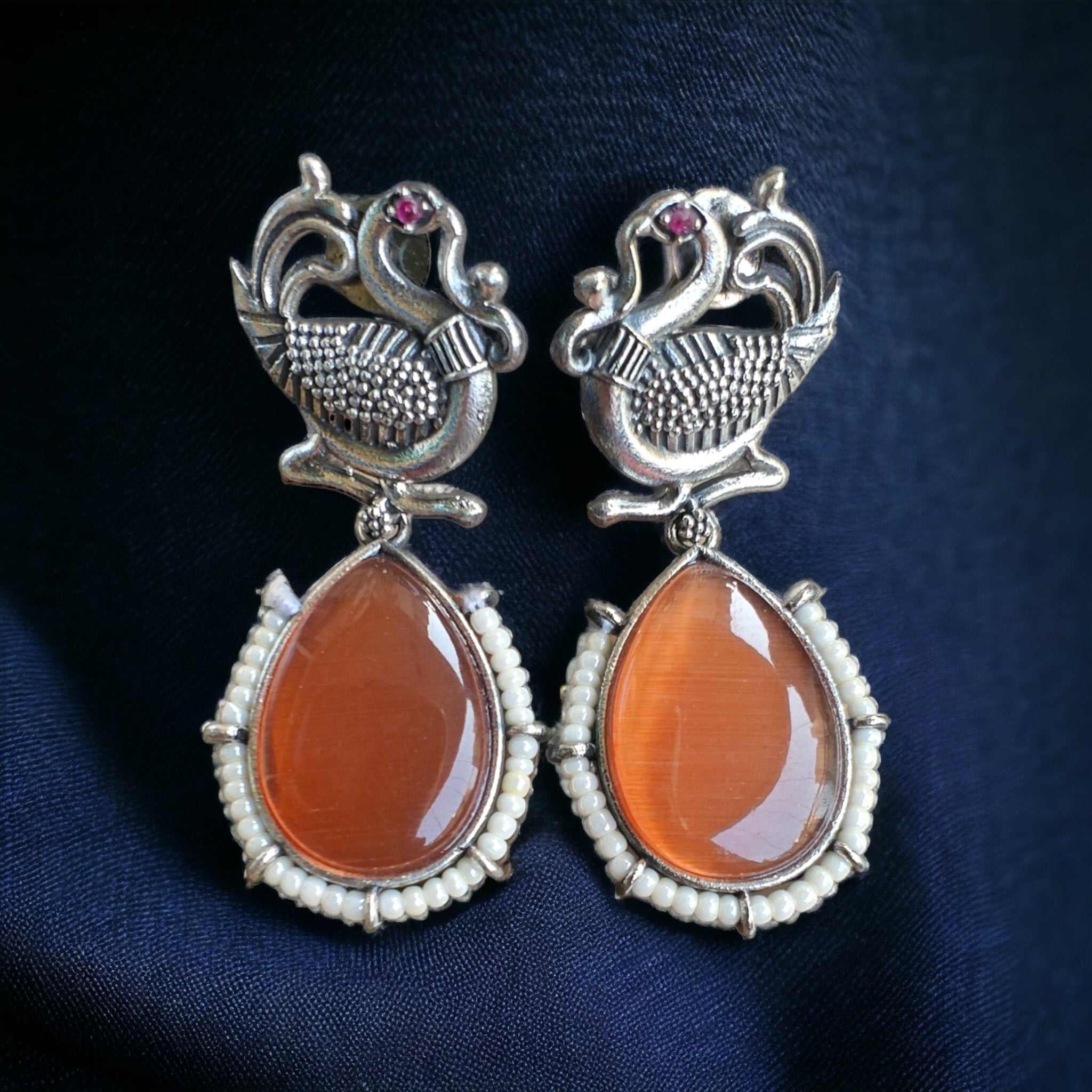 Swarn Silver Earrings- Orange