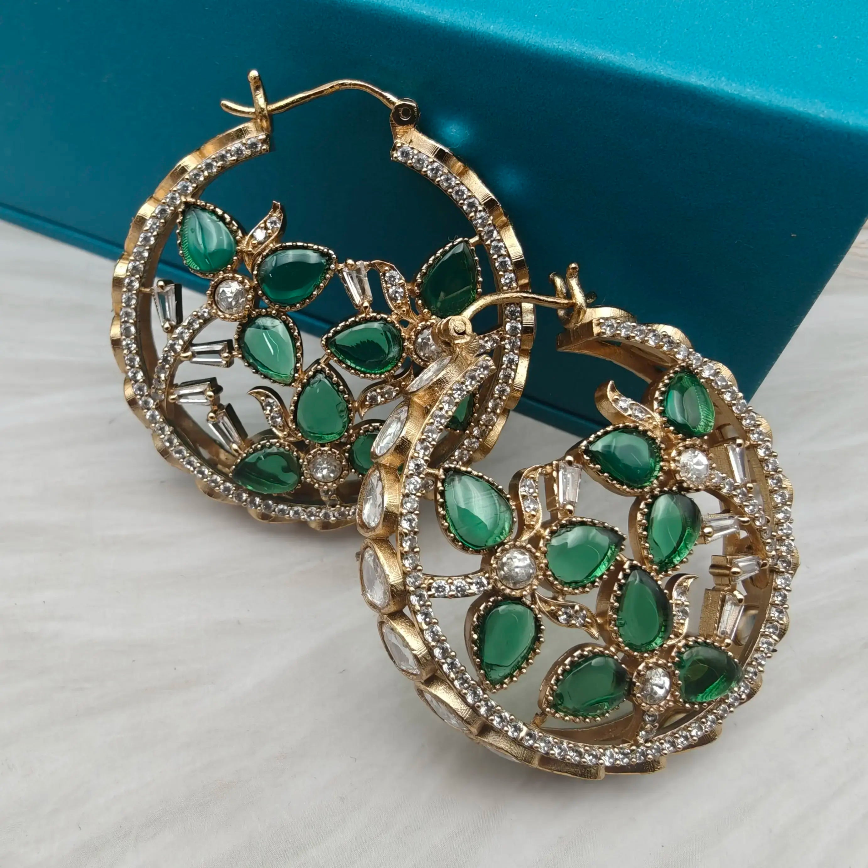 Evana Moissanite Statement Hoops- Green