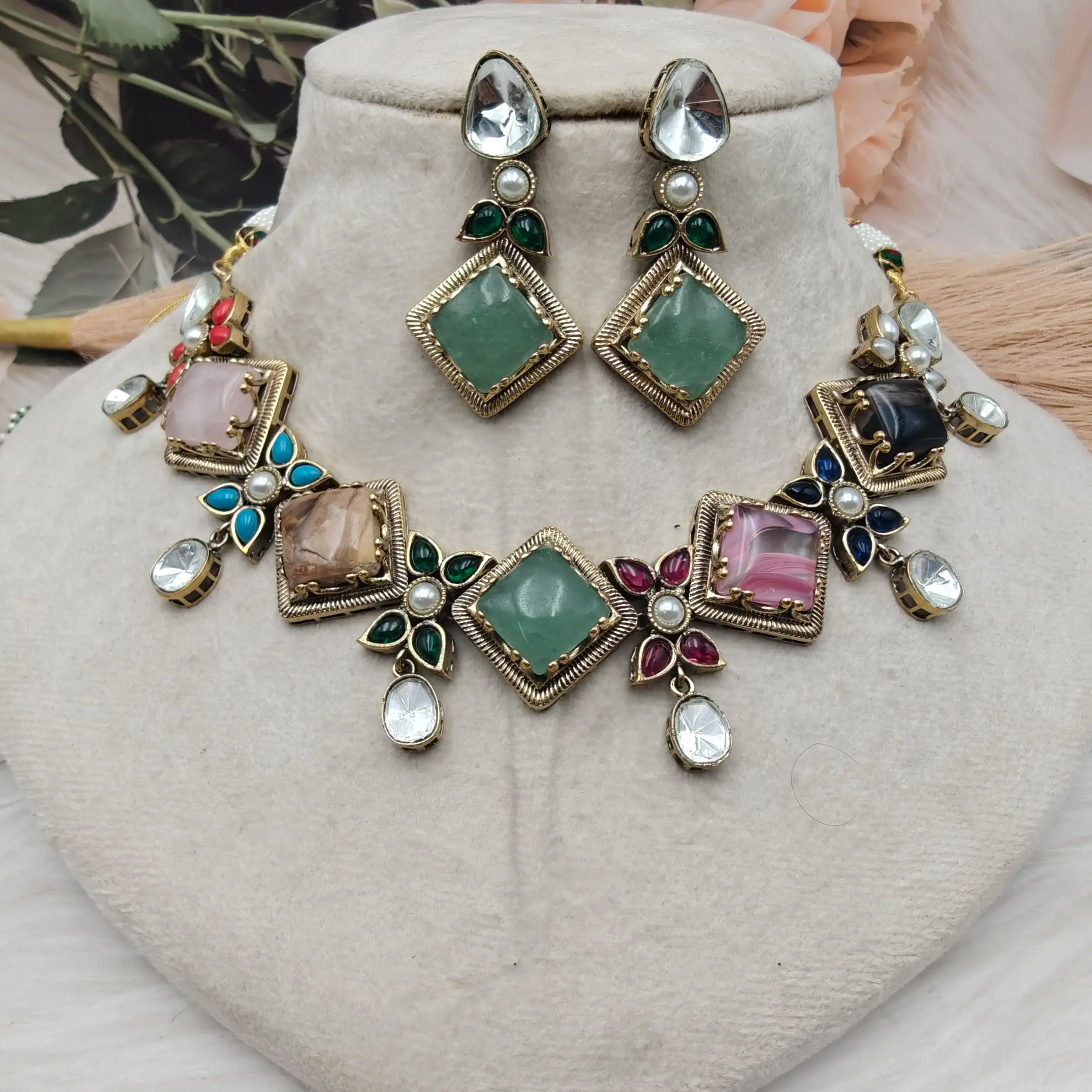 Sabyasachi Inspired Sitara Premium Choker Necklace Set - Multi