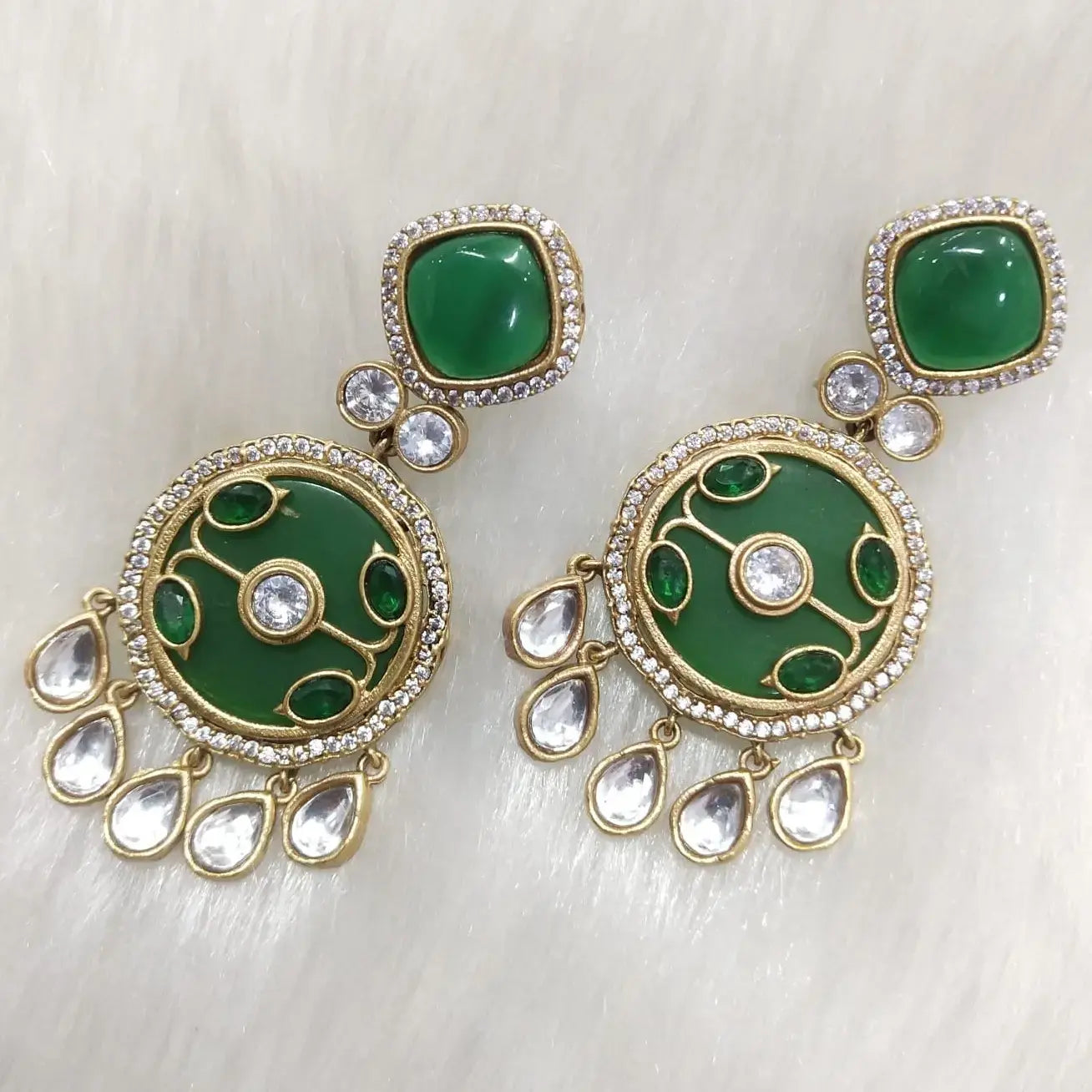 Handcrafted Kamya Statement Earrings- Green