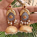 Sunaina Amrapali Brass Jhumki- Grey