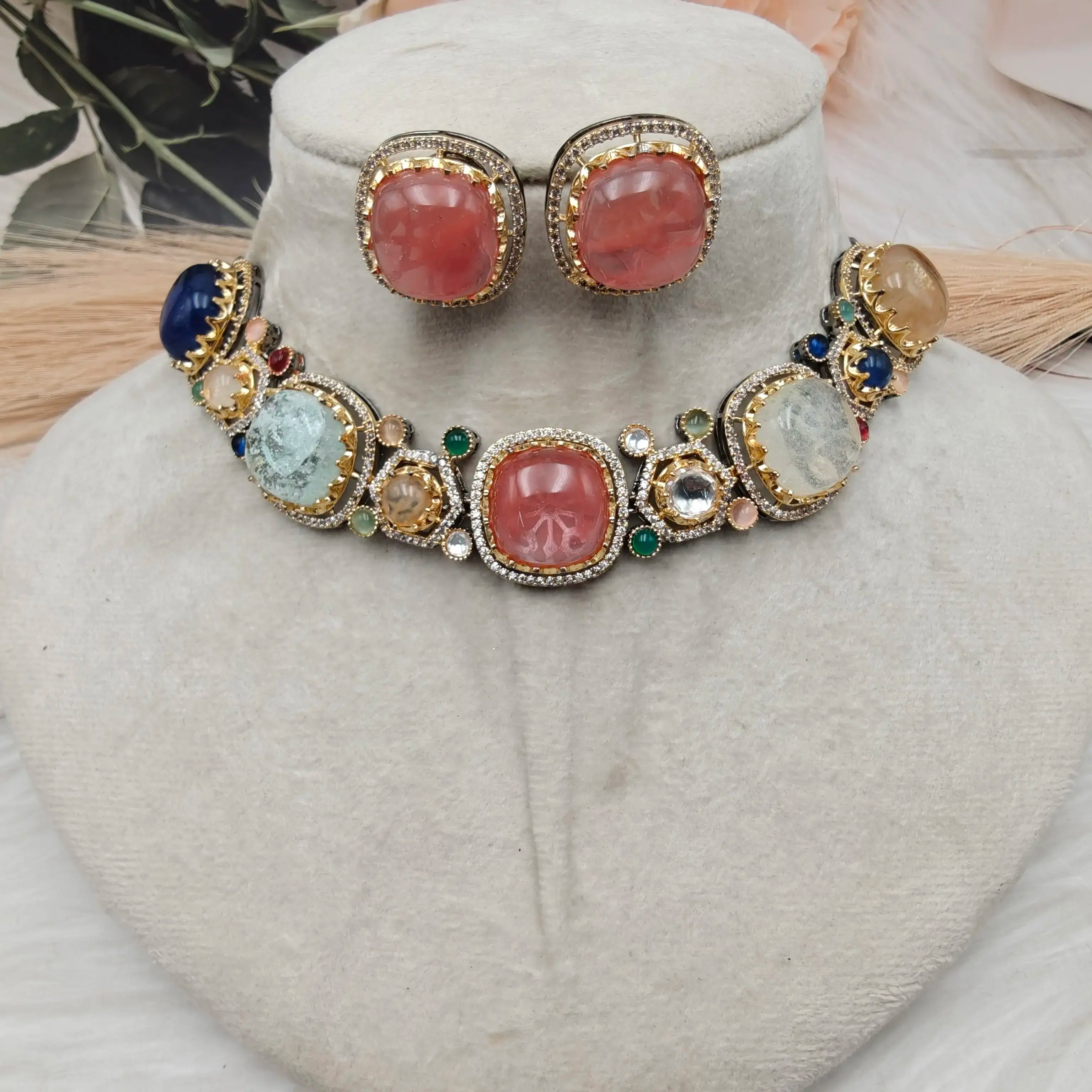 Sabyasachi Inspired Gulbahar Premium Necklace Set - Multi 1