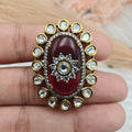 Shafa Uncut Polki Moissanite Ring- Maroon