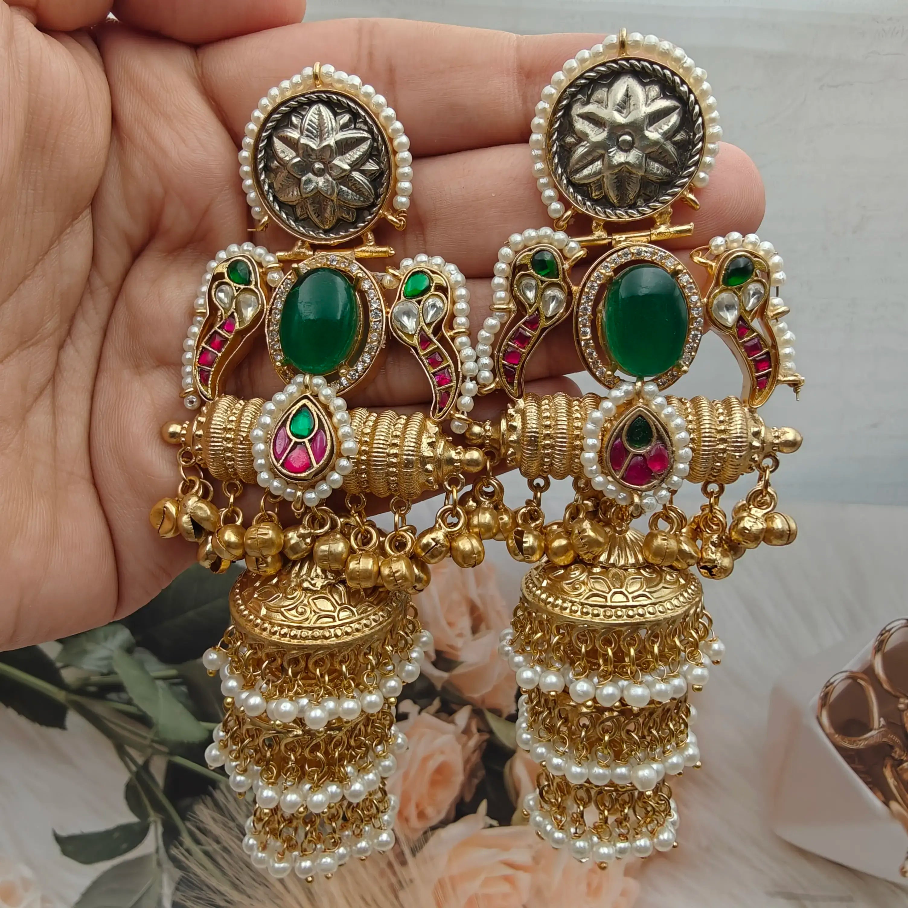 Mehira Brass Fusion Earrings - Green