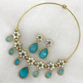 Sunidhi Doublet And Uncut Polki Moissanite Hasli Necklace Set - Turquoise