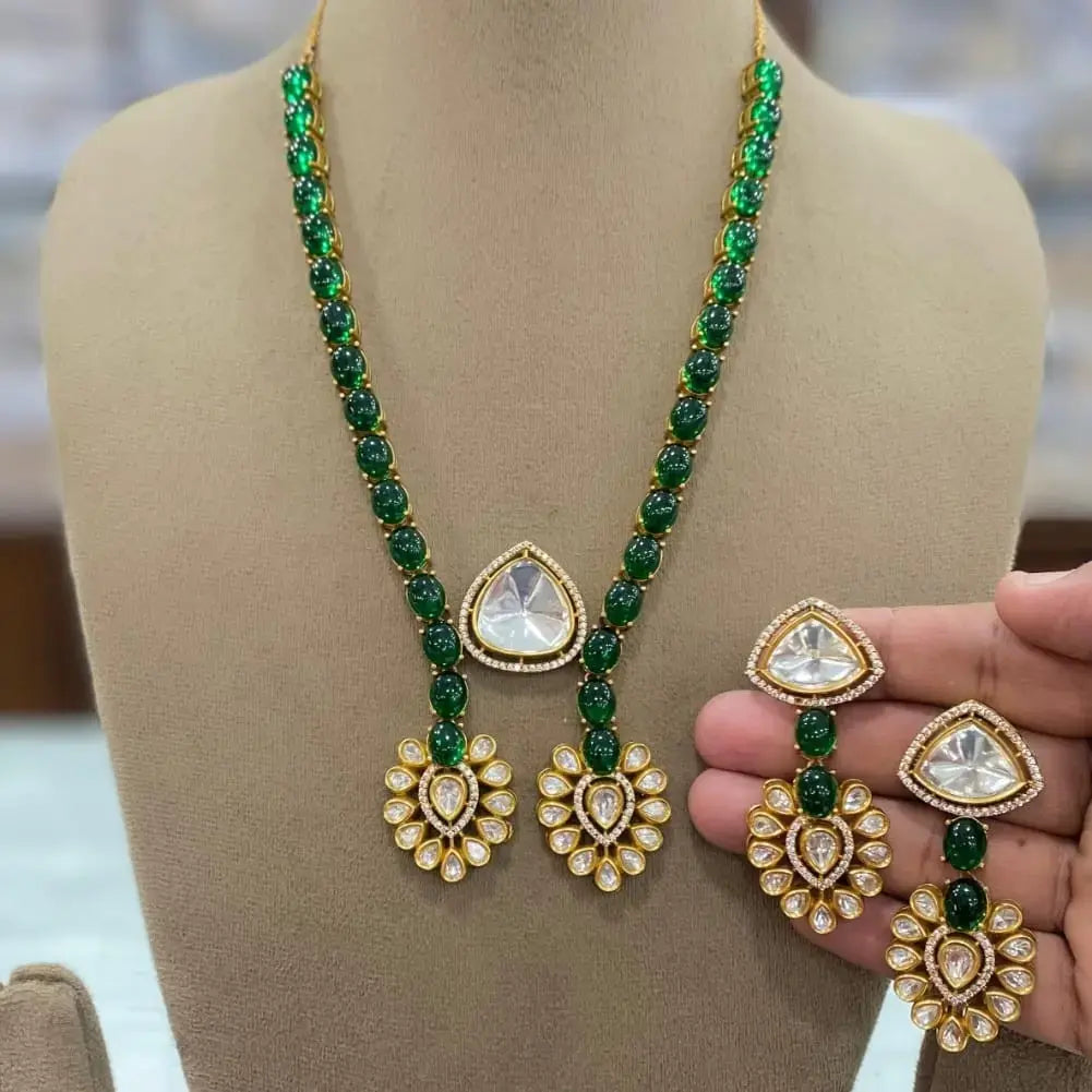 Mahima Uncut Moissanite Necklace Set - Green