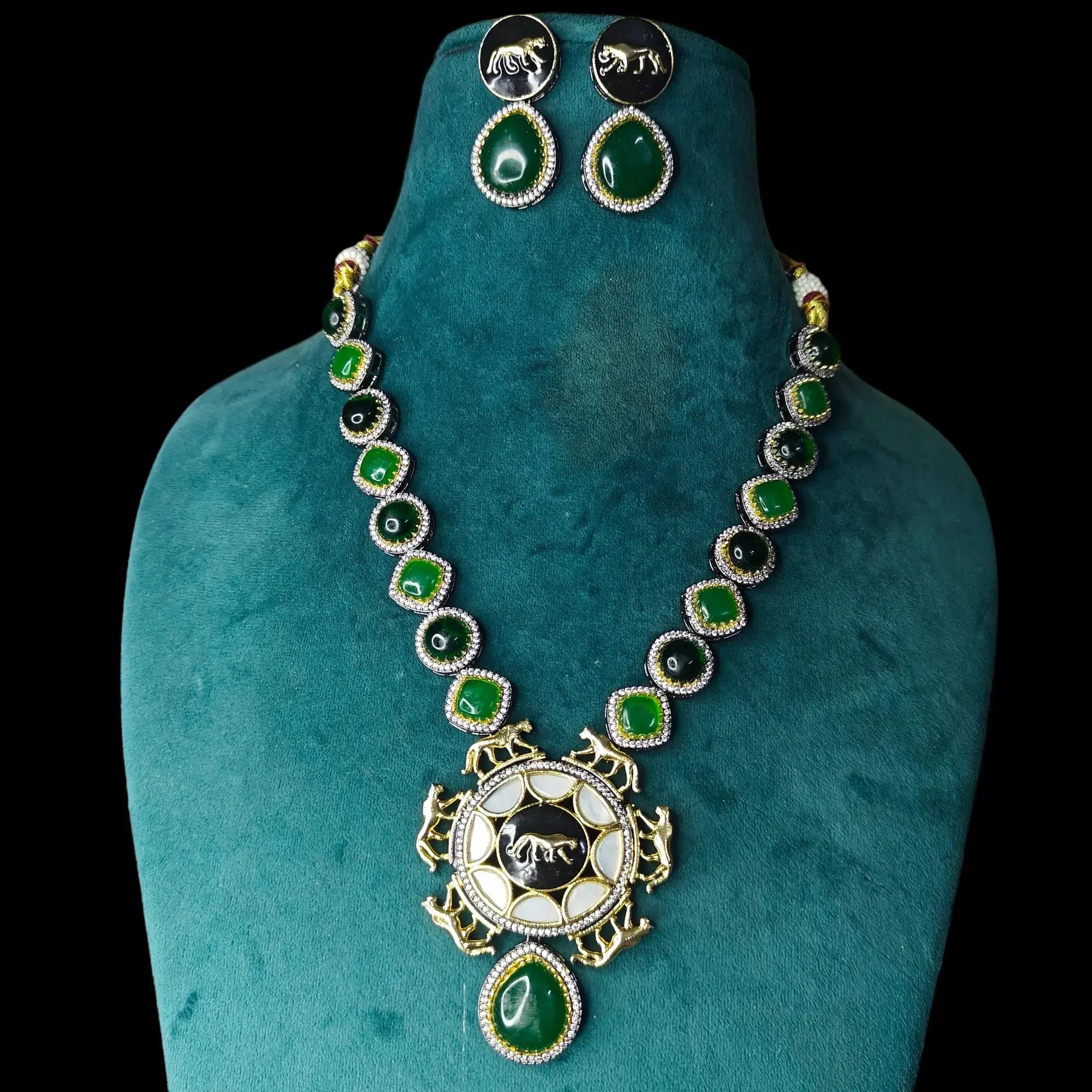 Sabyasachi Inspired Statement MOP Necklace Set- Green