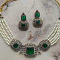 Humsafar Polki And Shell Pearl Choker Set - Green