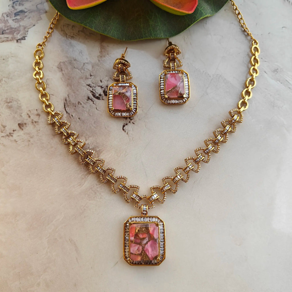 Kanishka Tourmaline Doublet And Baguette Necklace Set - Pink