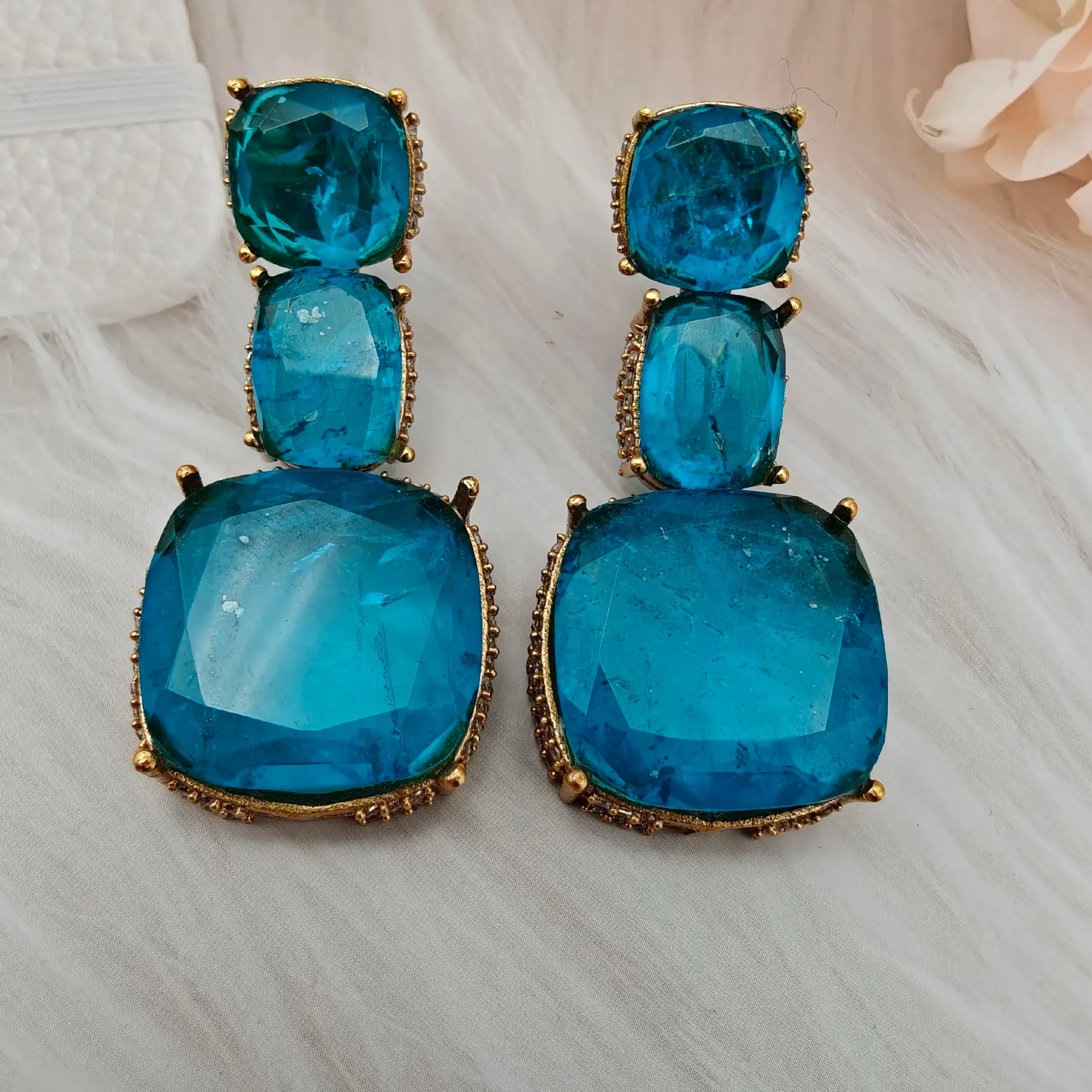 Sabya Inspired Vrinda Doublet Statement Earrings - Turquoise