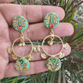 Tanjore Druzy Earrings- Mint
