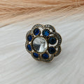 Niharika Uncut Polki Ring- Blue