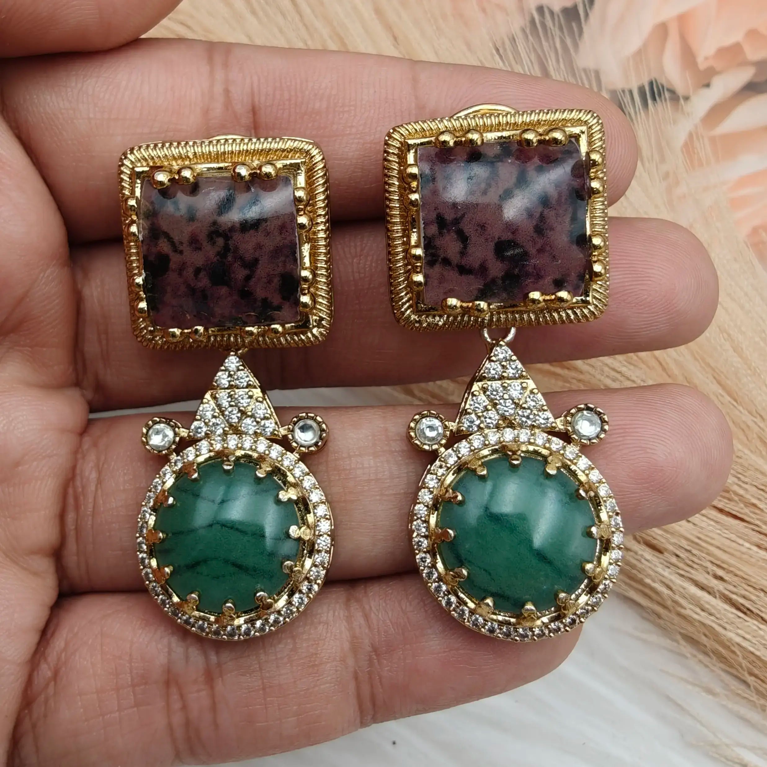 Sabya Inspired Pristine Statement Earrings - Green