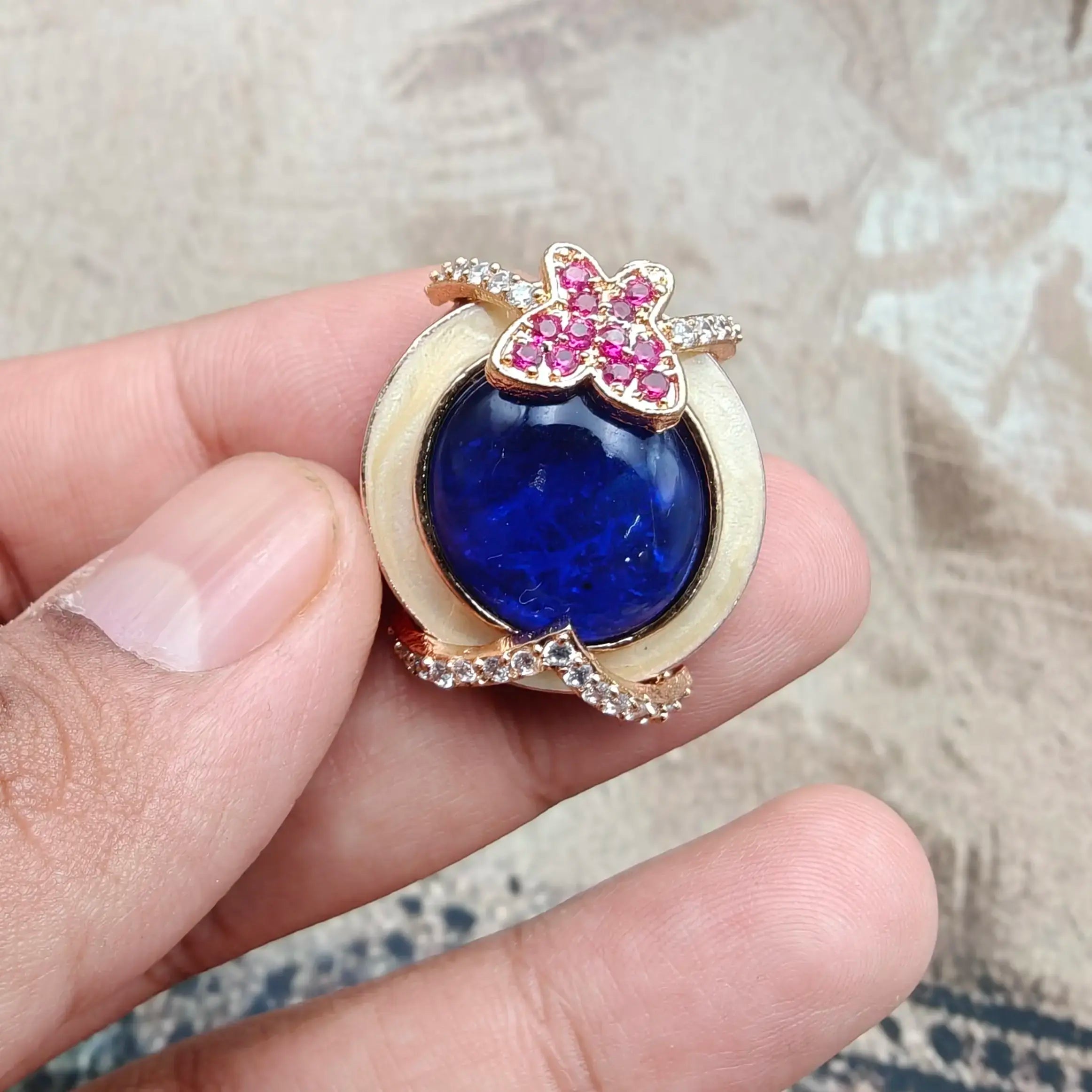 Butterfly Italian Enamel Russian Doublets Ring - Blue Sapphire