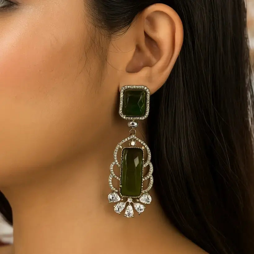 Noorhues Trans Stone Earrings - Mehendi Green