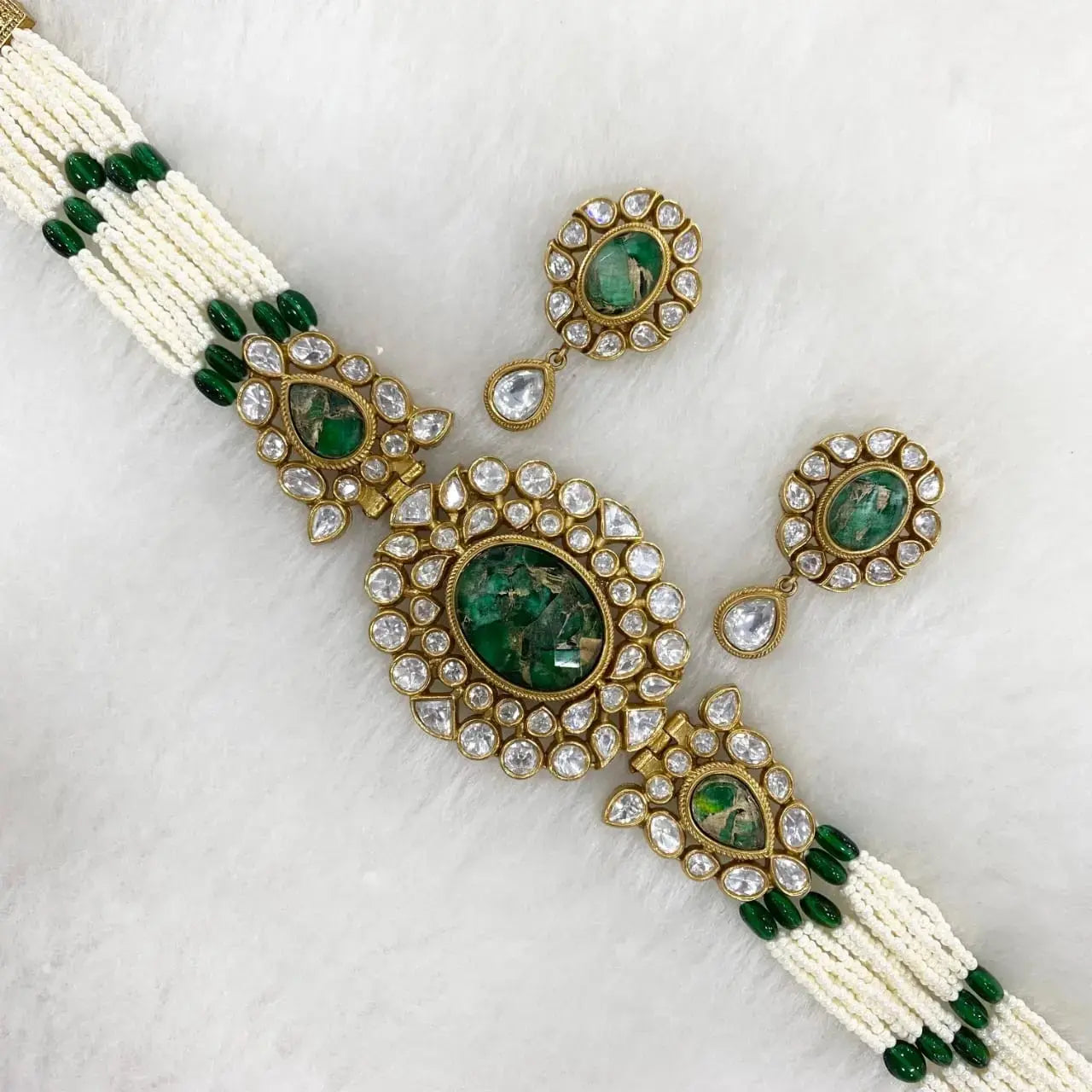 Sneha Tourmaline Doublet And Moissanite Choker Set - Green