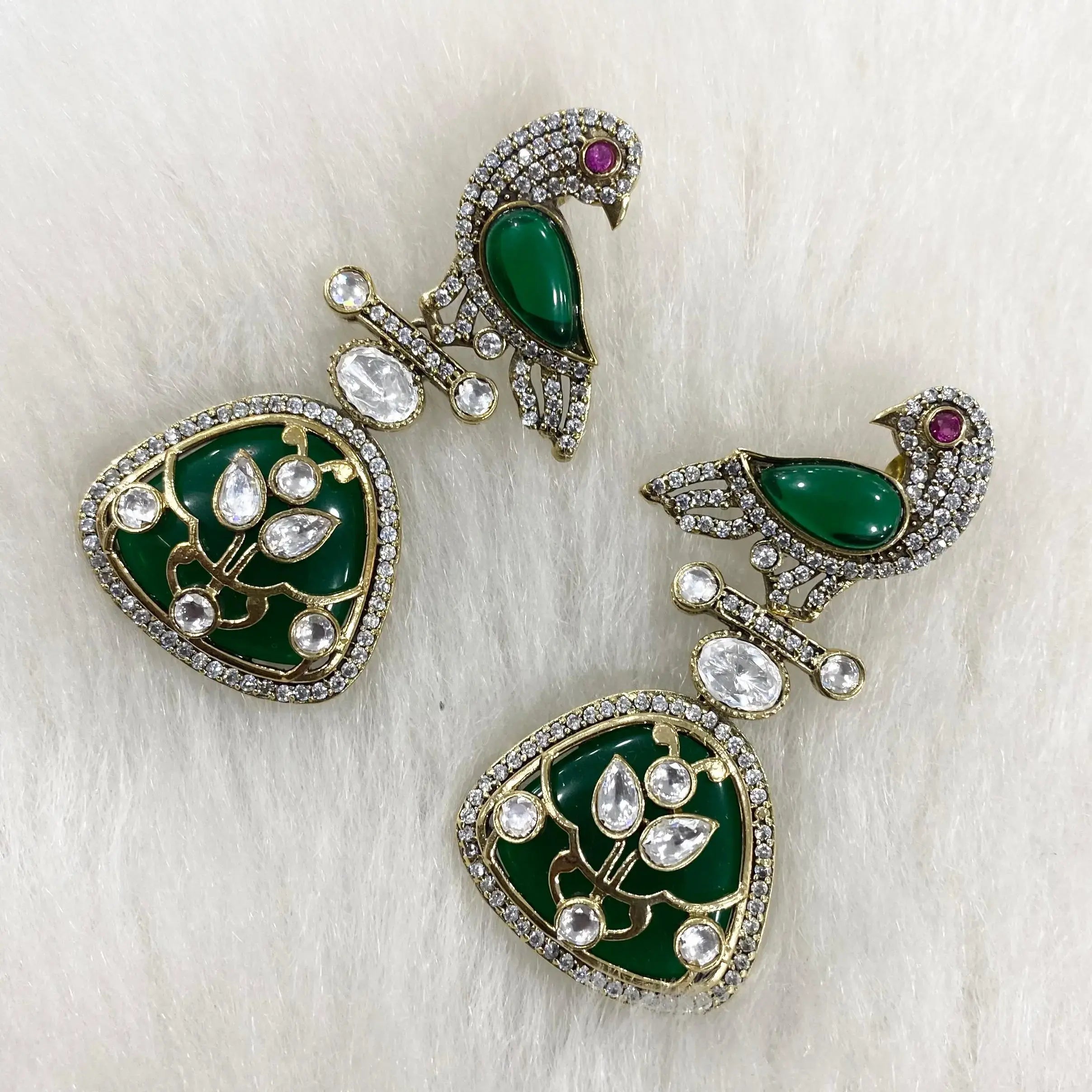 Aviara Bird Holdali Earrings - Green