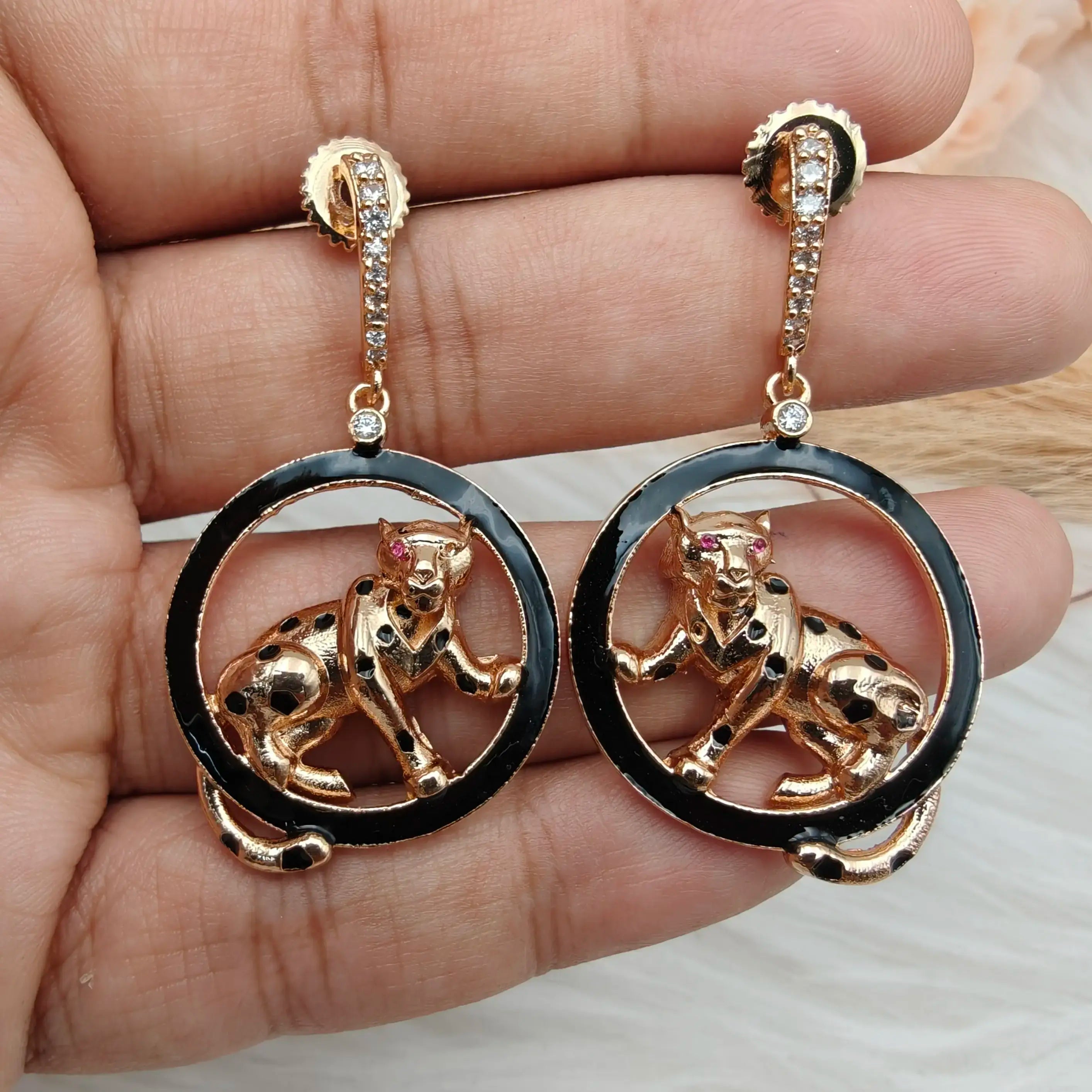 Irvin Italian Enamel Leopard Earrings - Black