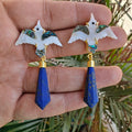 Shell Panchi Drop Marble Ceramic Earrings- Blue
