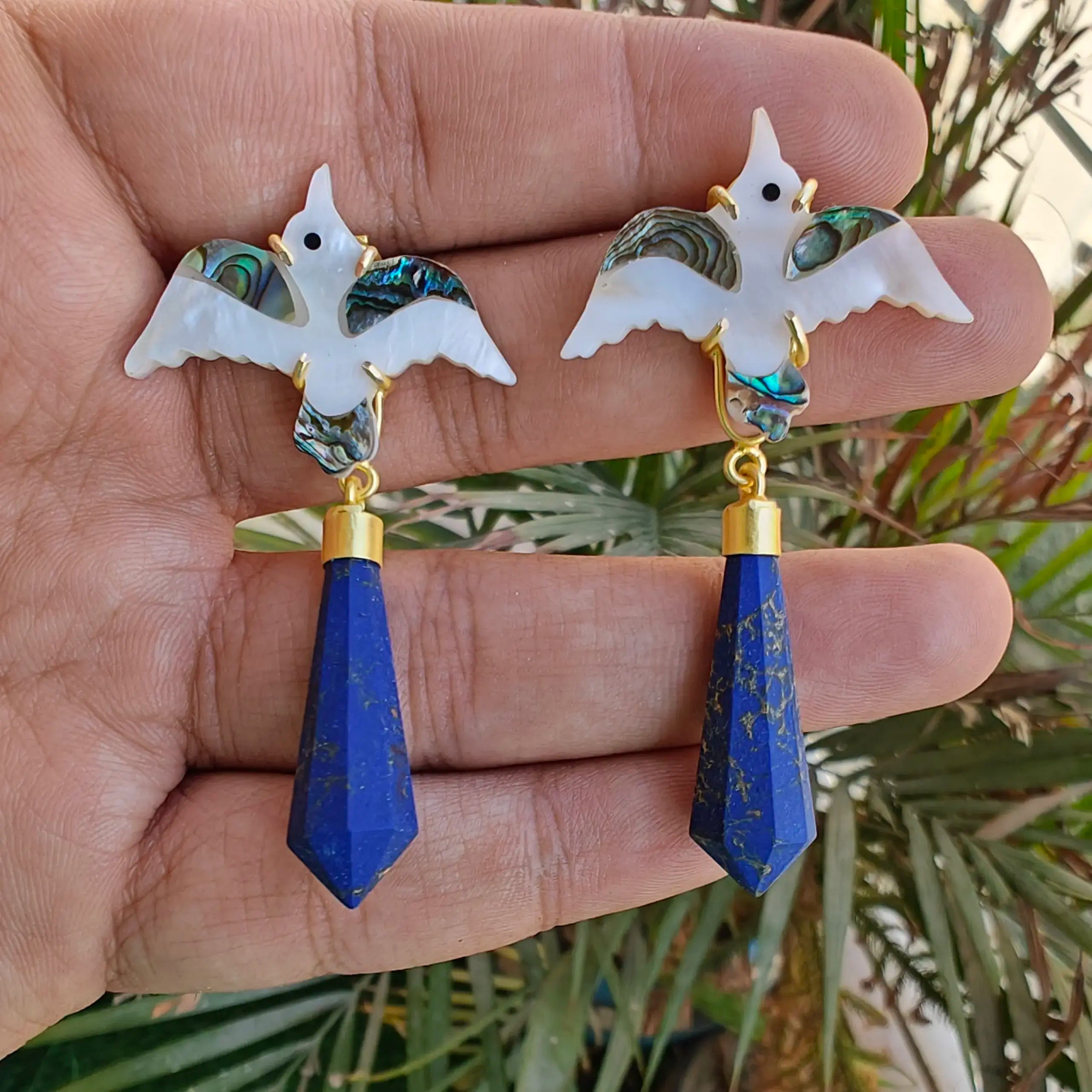 Shell Panchi Drop Marble Ceramic Earrings- Blue