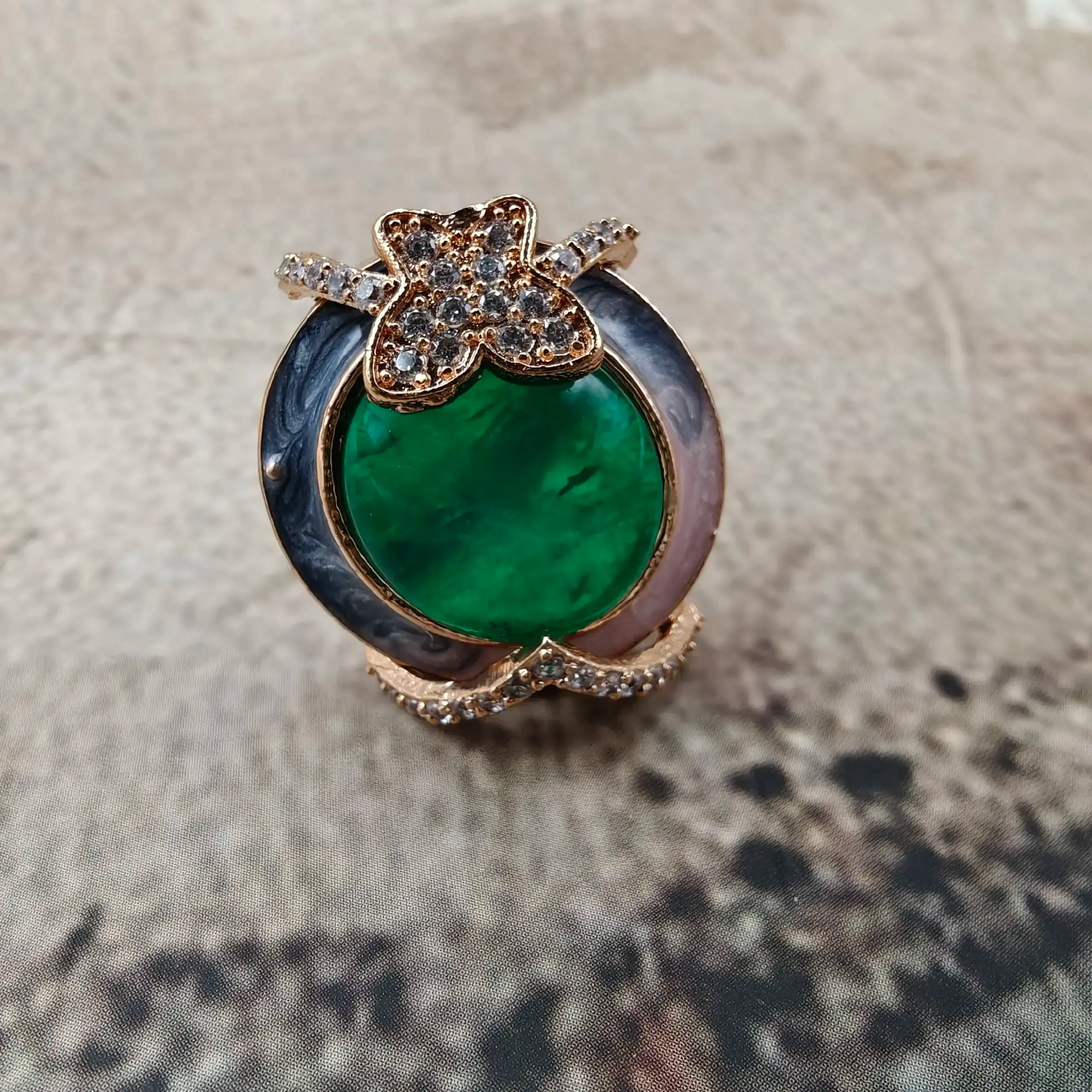 Butterfly Italian Enamel Russian Doublets Ring - Green