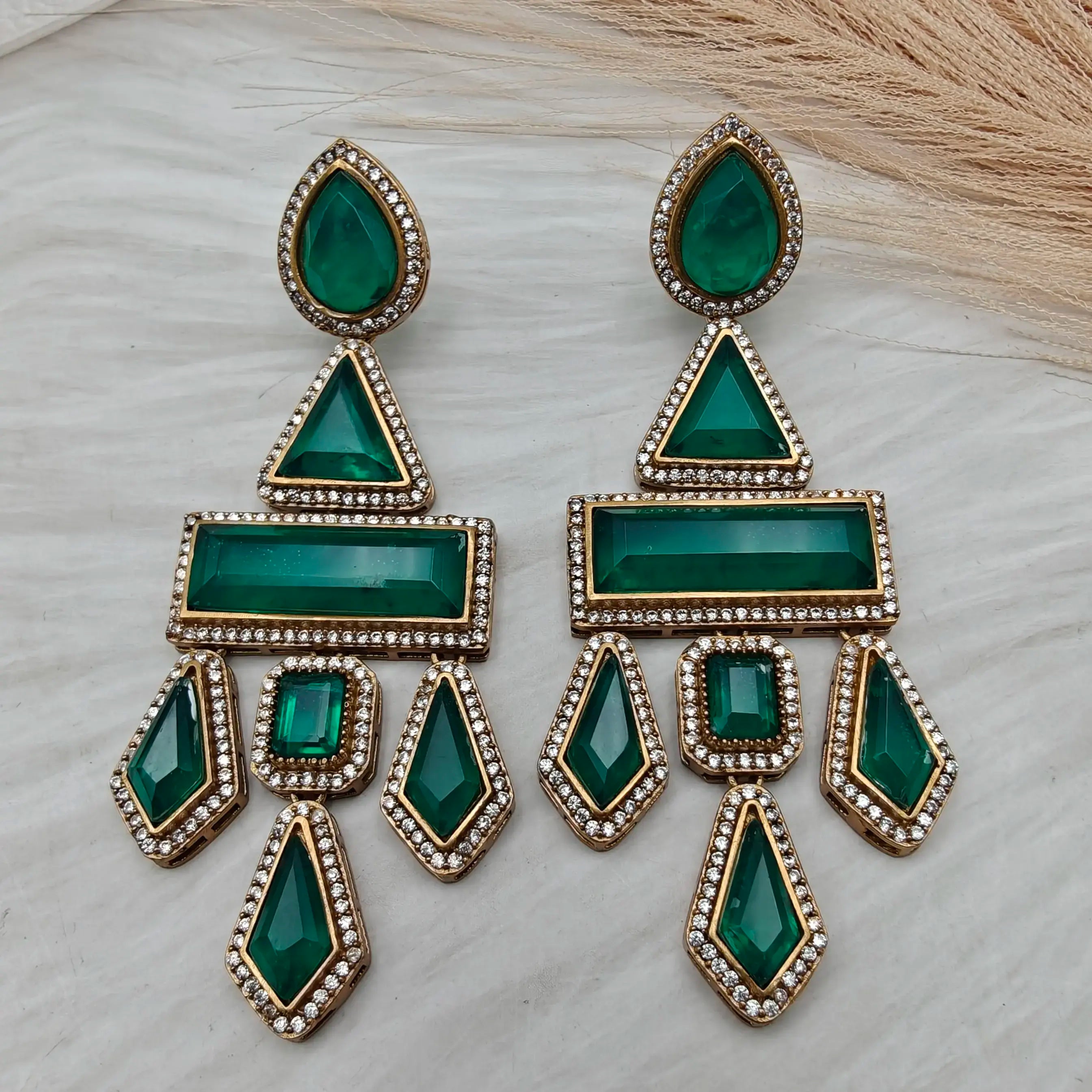 Luxe Boho Doublet Chandelier Earrings - Green