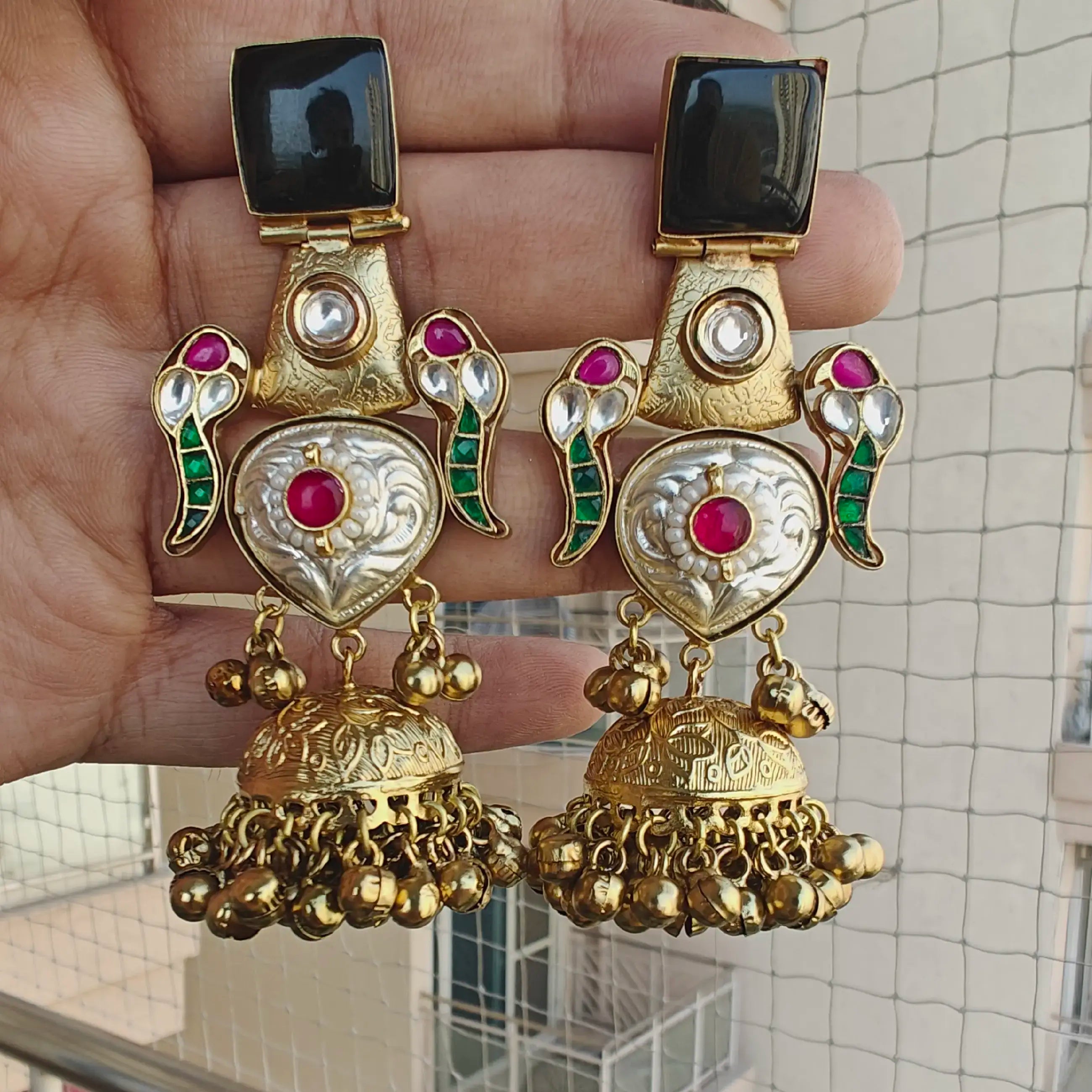 Kiyah Monalisa Brass Fusion Jhumki - Black