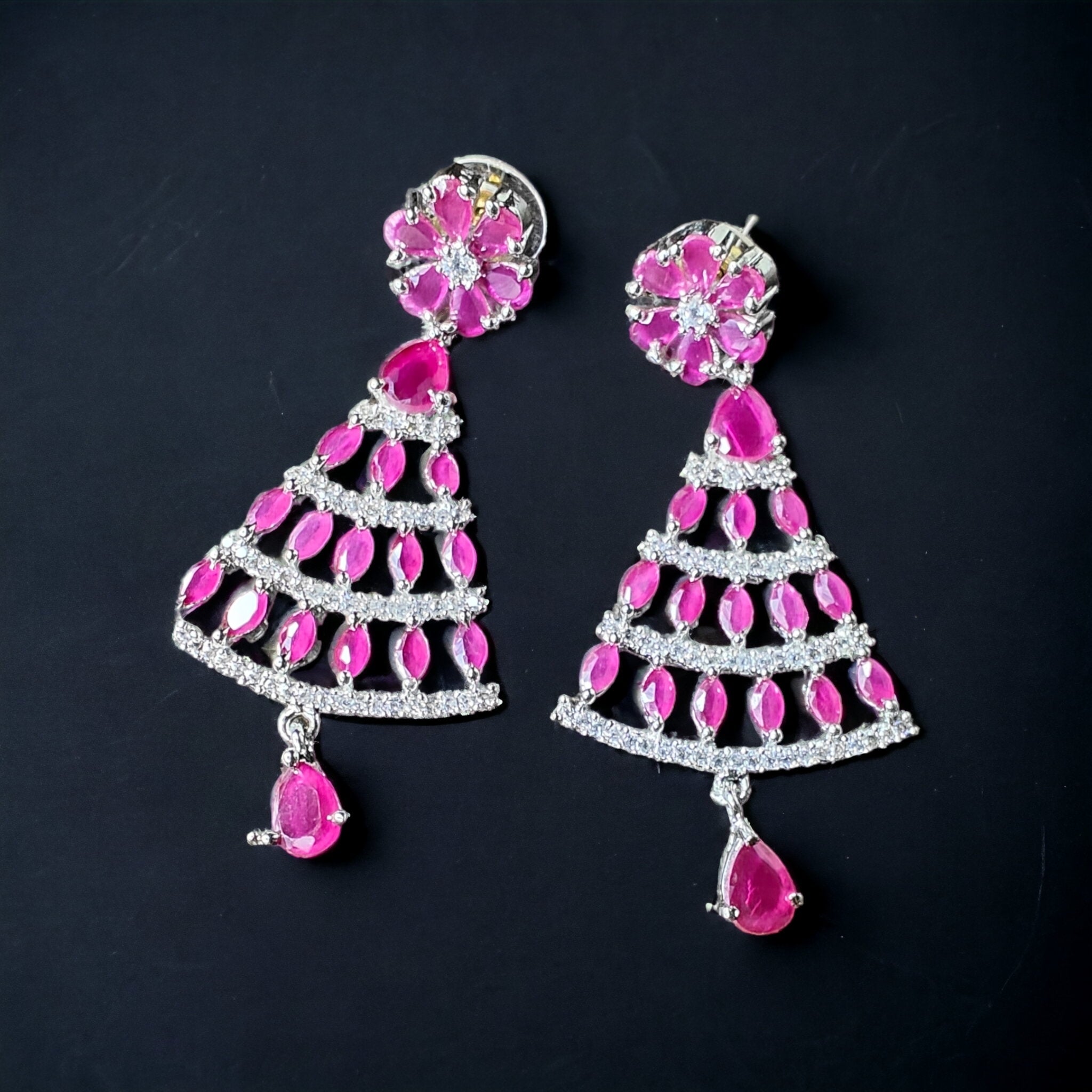 Tia Stylish AD Earrings- Magenta