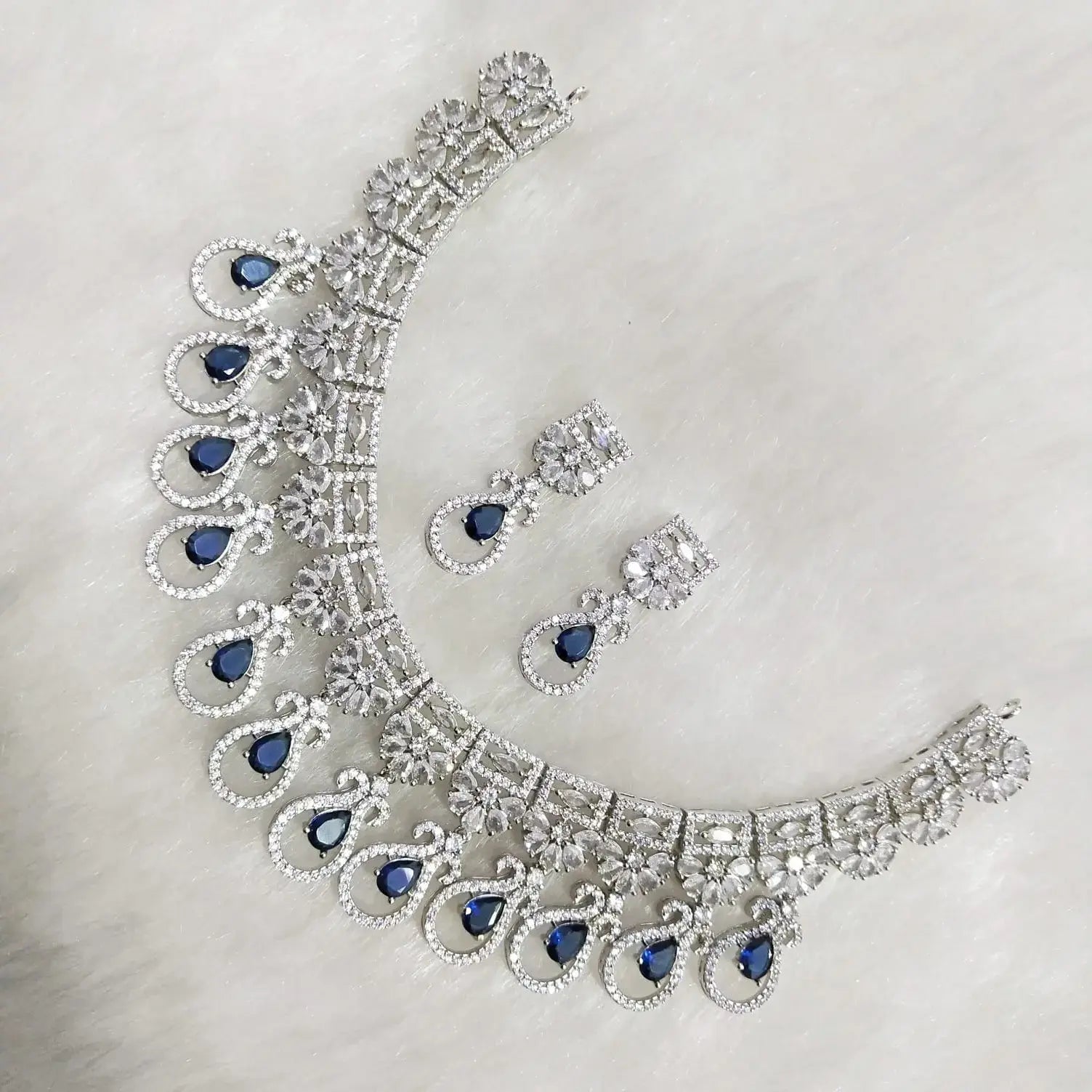 Naila AD Necklace Set- Blue
