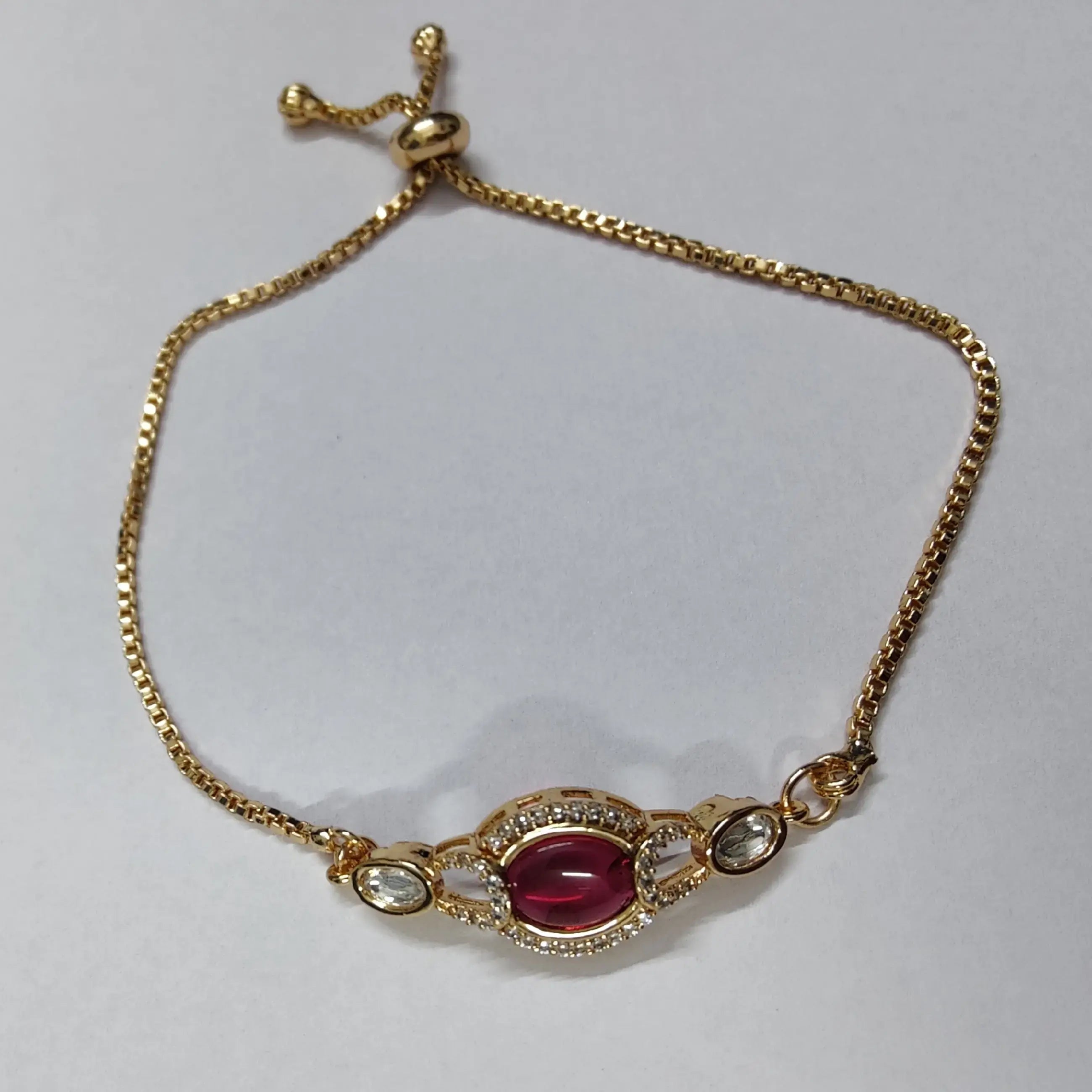 Moissanite Adjustable Chain Bracelet - Ruby