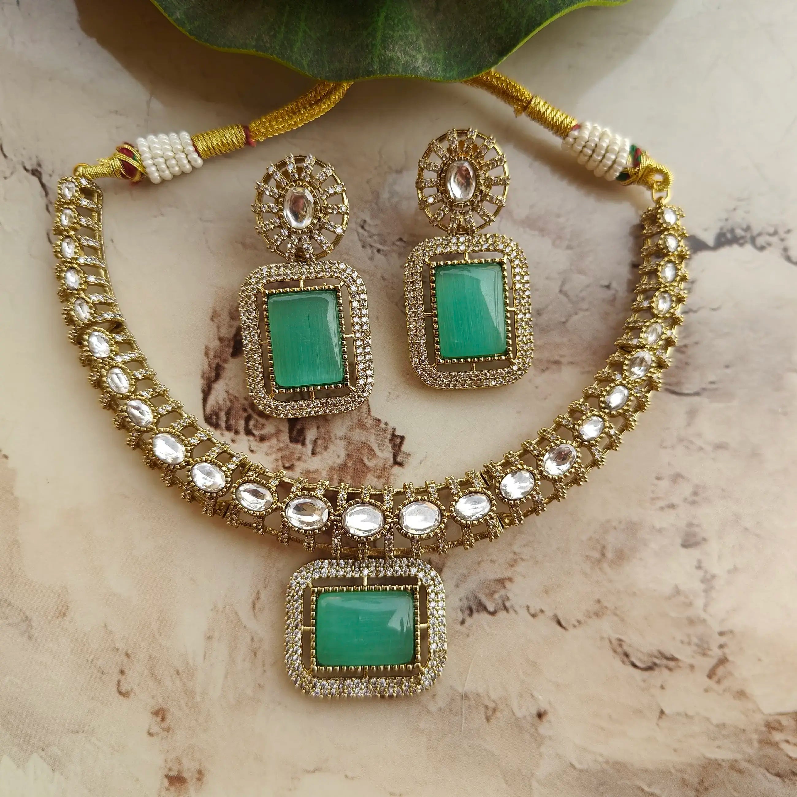 Kesariya Monalisa Hasli Necklace Set - Mint