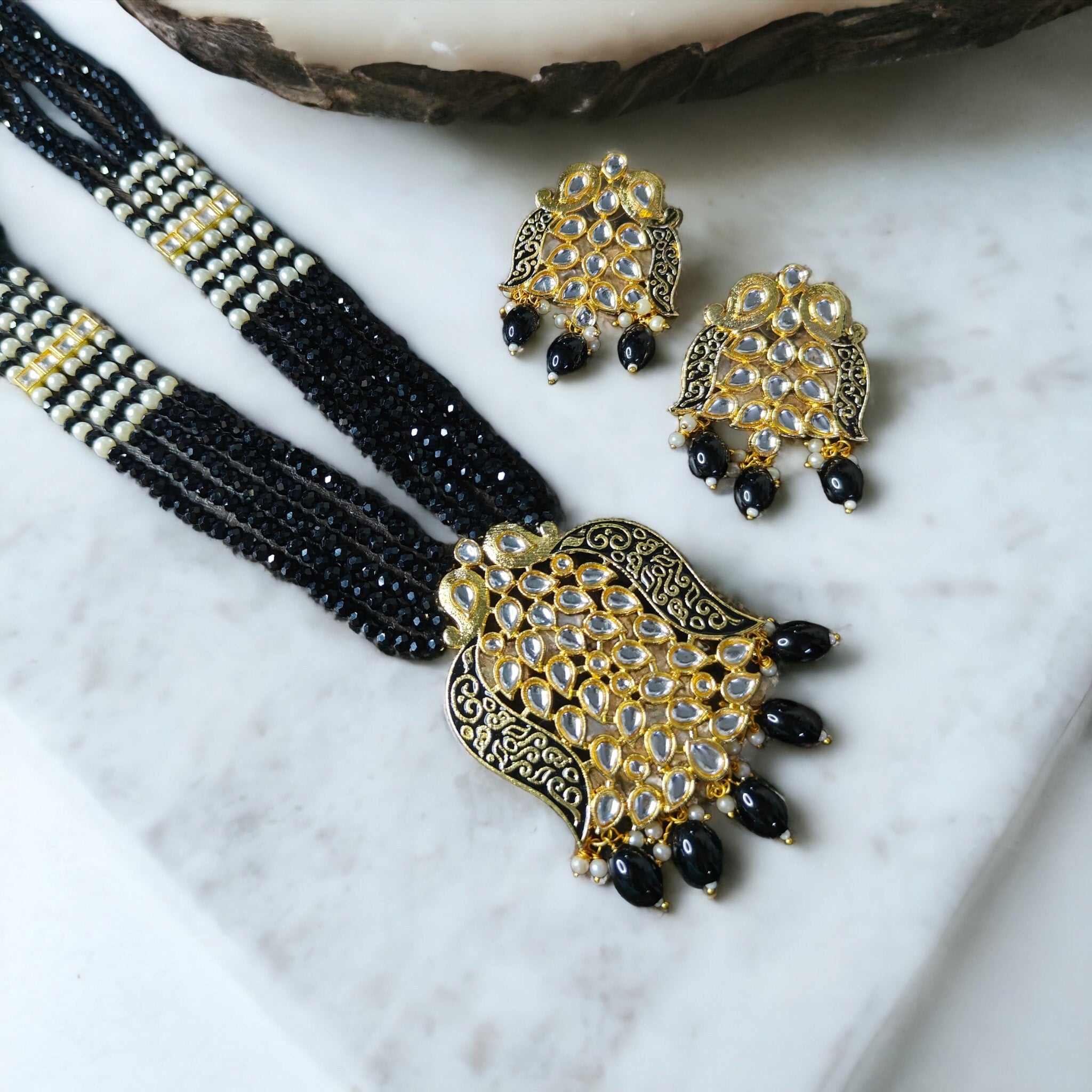 Jalaj Long Necklace- Black