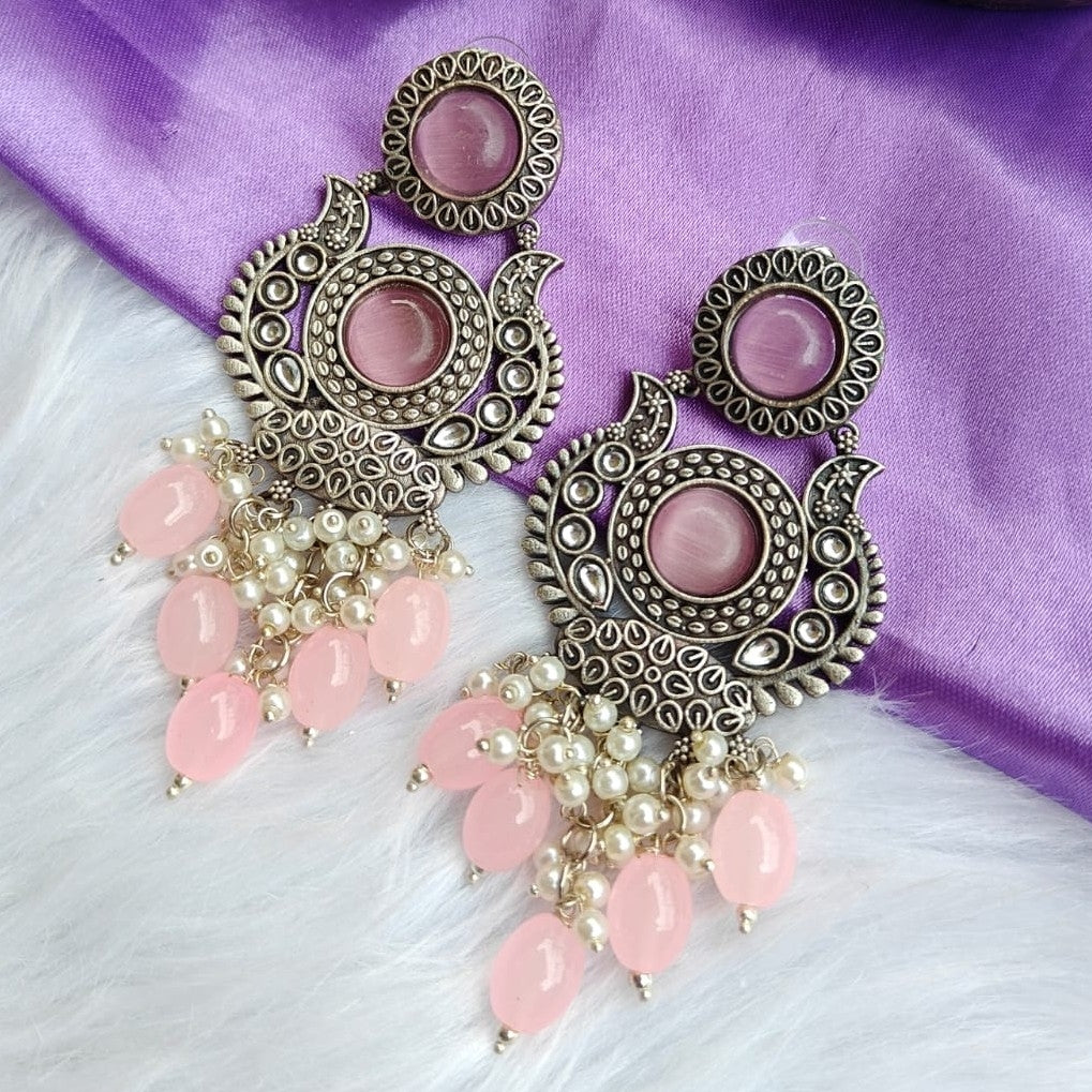 Idara Silver Earring - Pink