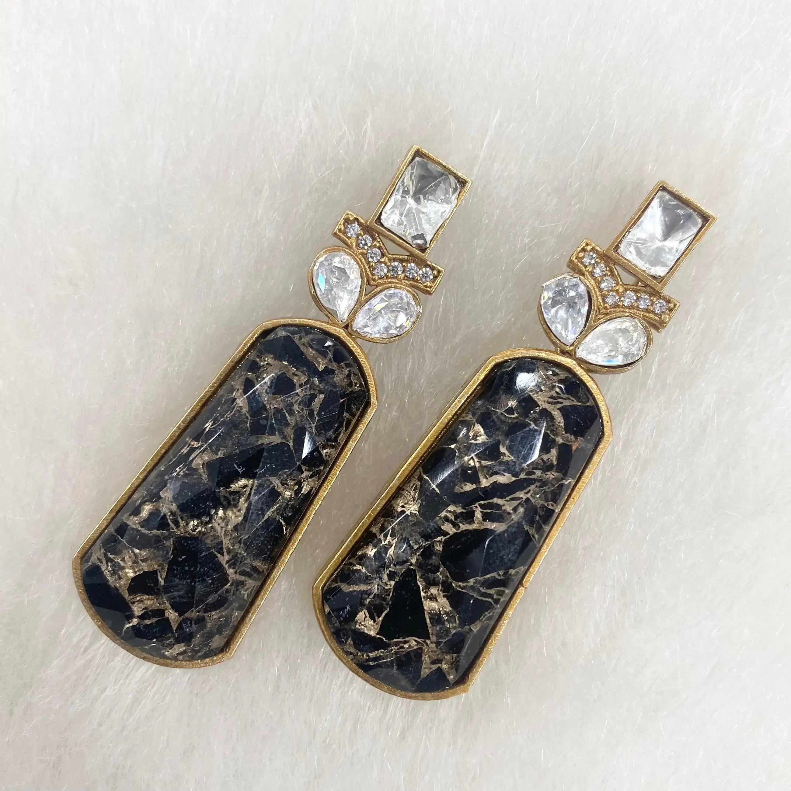 Shivangi Tourmaline Doublet Uncut Moissanite Polki Earrings - Black