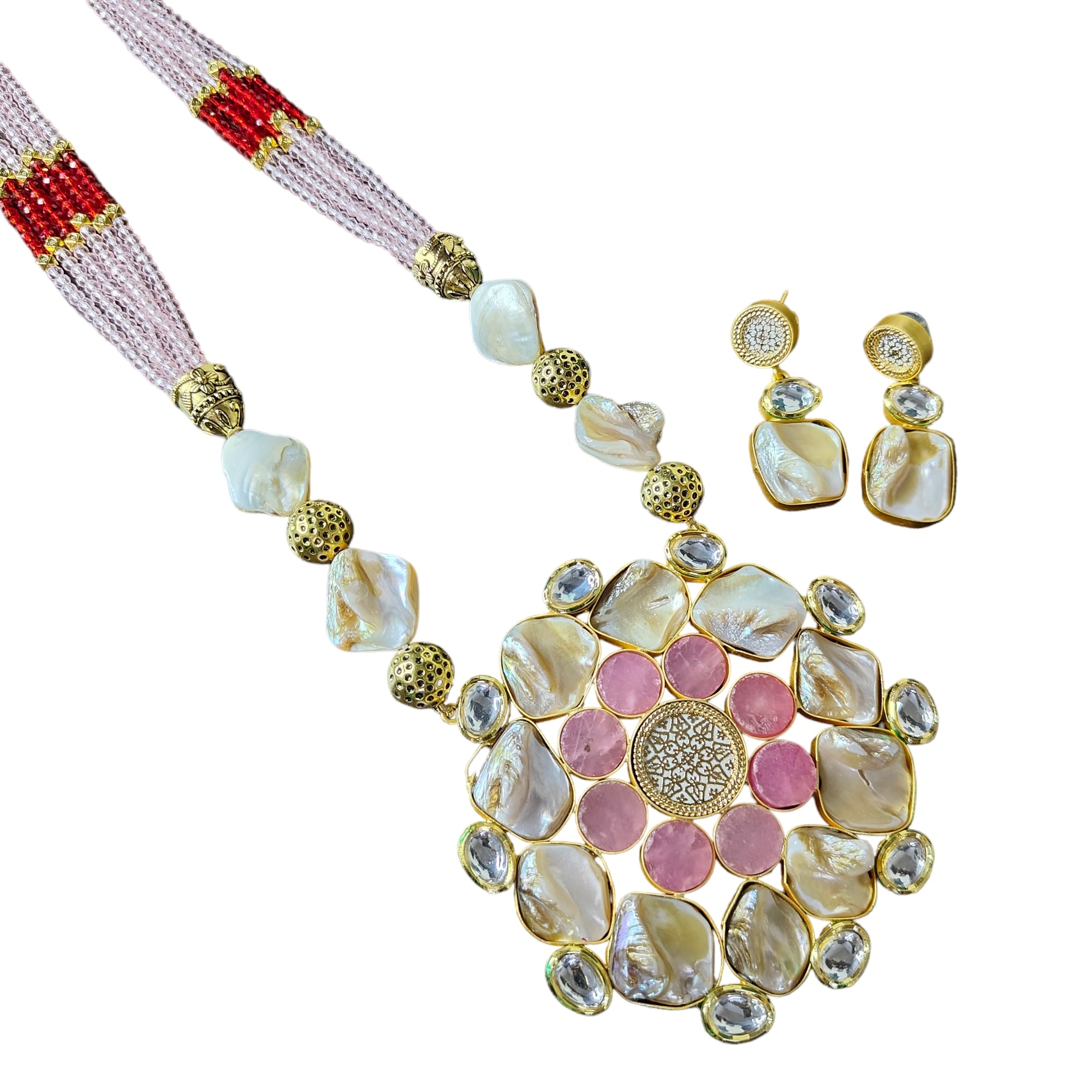 Thewa Stone Long Necklace- Pink
